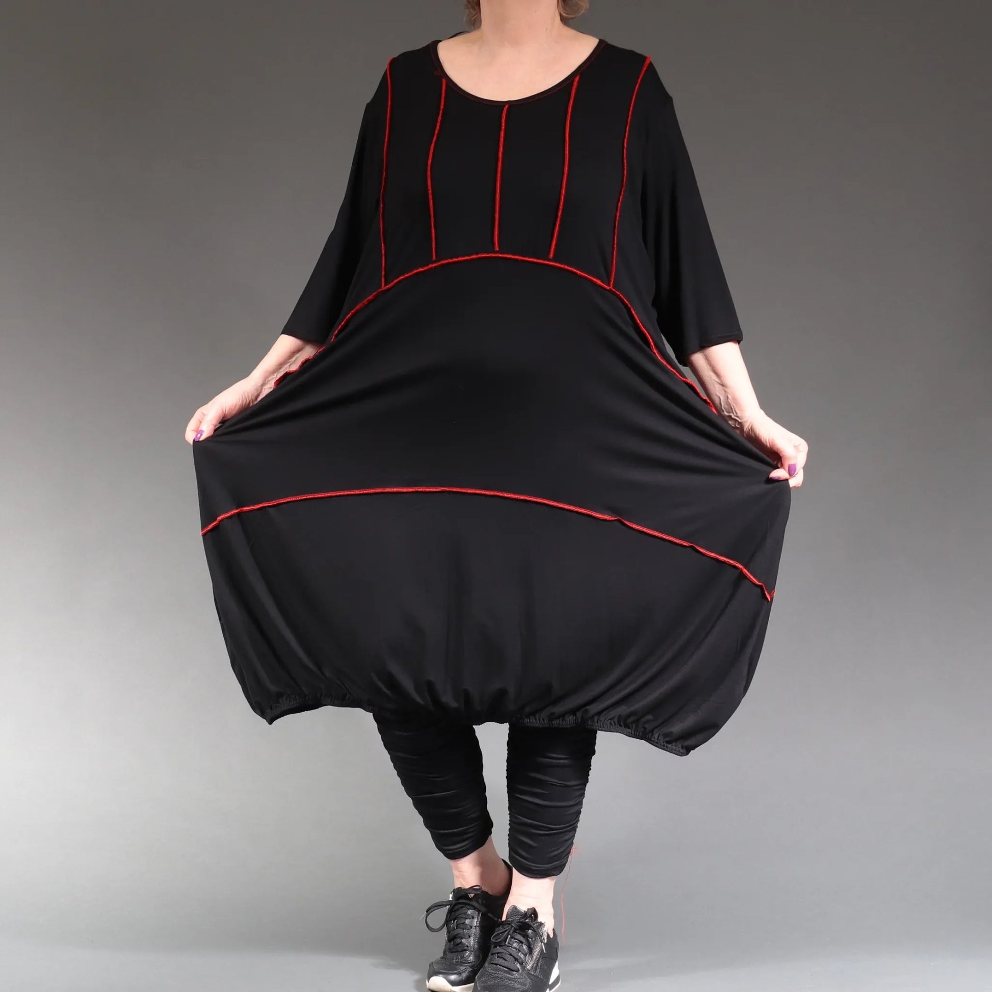  Ballonkleid von AKH Fashion aus Viskose, 1238.06564, Schwarz-Rot, Unifarben, Ausgefallen