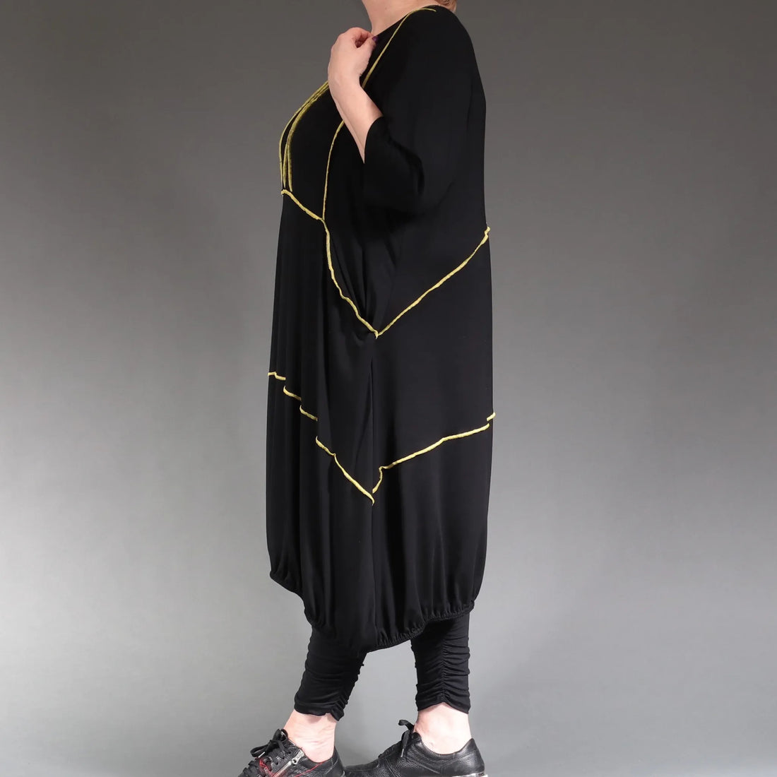  Ballonkleid von AKH Fashion aus Viskose, 1238.06564, Schwarz-Gelb, Unifarben, Ausgefallen