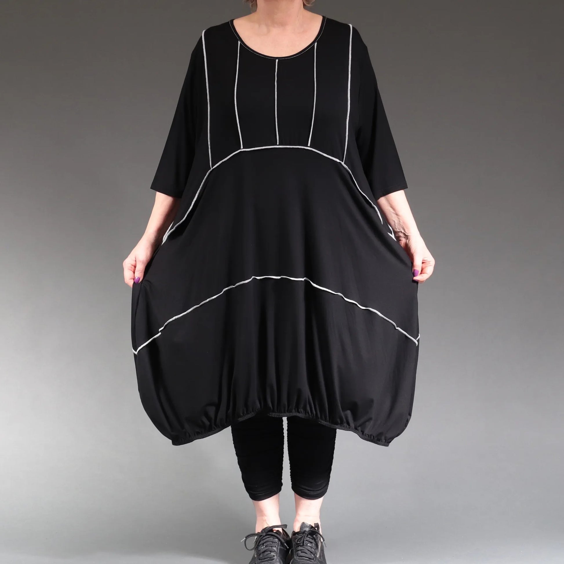  Ballonkleid von AKH Fashion aus Viskose, 1238.06564, Schwarz-Weiß, Unifarben, Ausgefallen