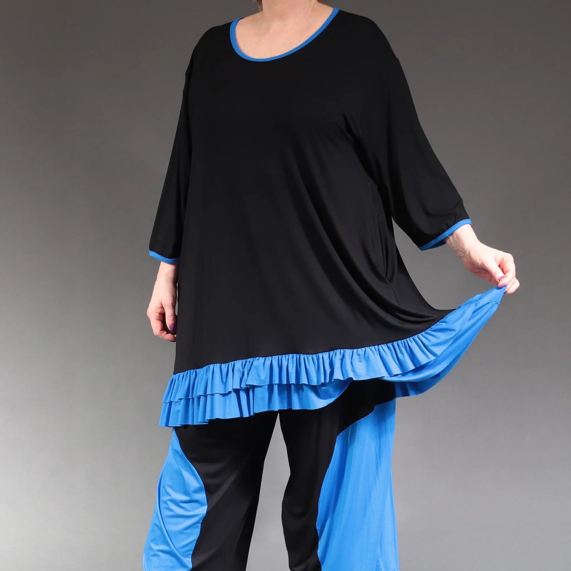  A-Form Shirt von AKH Fashion aus Viskose, 1238.06916, Schwarz-Blau, Unifarben, Ausgefallen