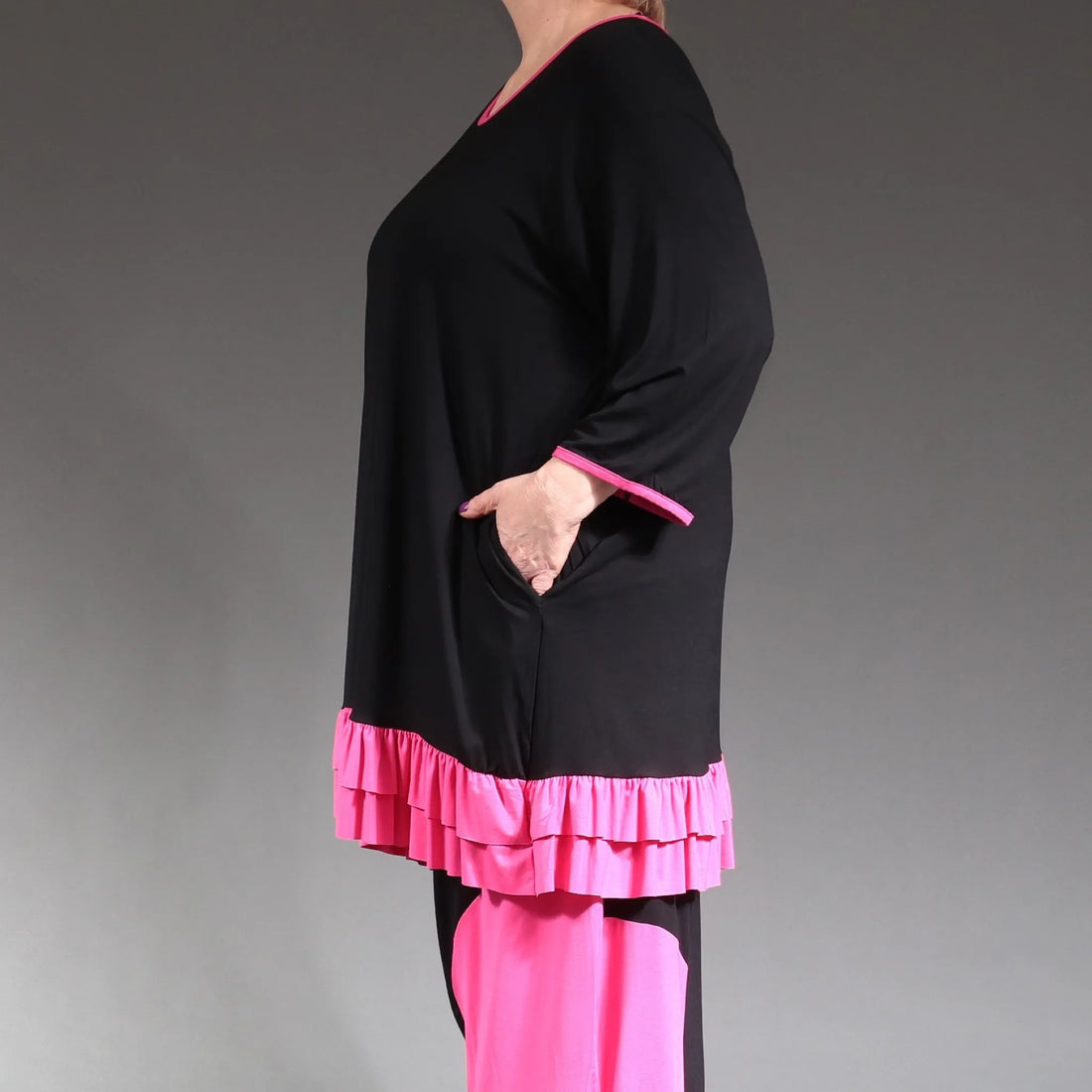  A-Form Shirt von AKH Fashion aus Viskose, 1238.06916, Schwarz-Fuchsia, Unifarben, Schick