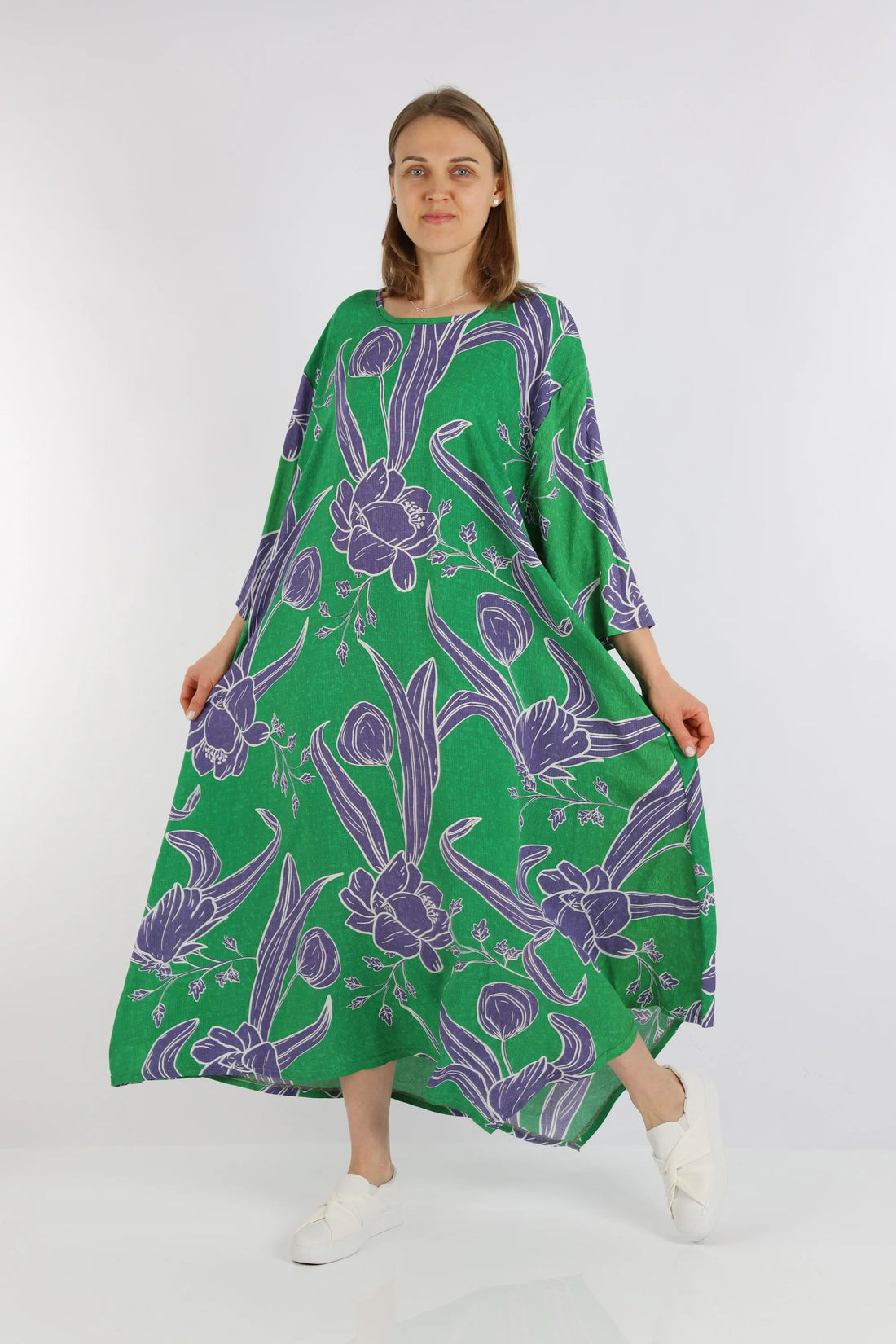  A-Form Kleid von AKH Fashion aus Viskose, 1245.01927, Grün-Flieder, Blumen, Ausgefallen