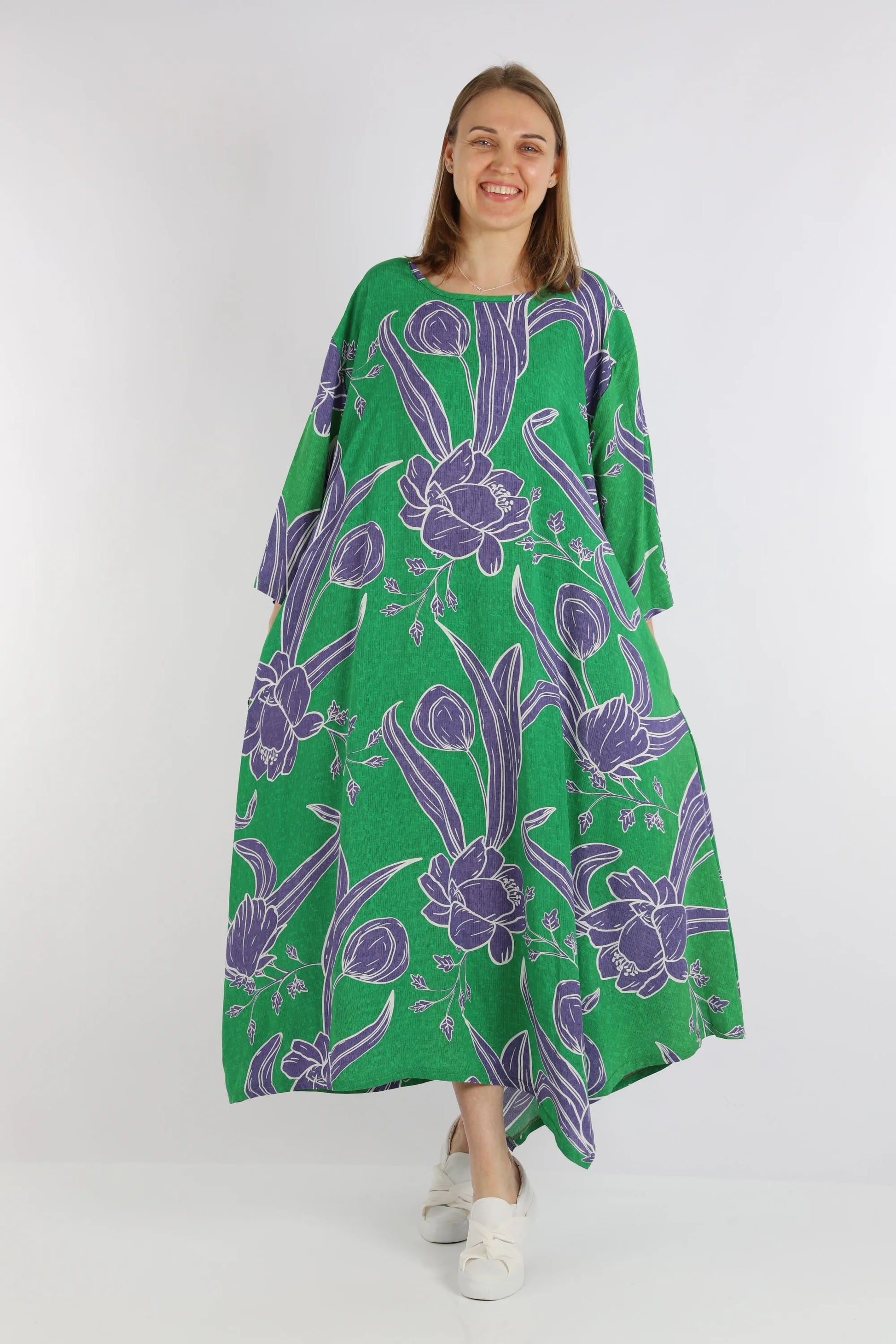  A-Form Kleid von AKH Fashion aus Viskose, 1245.01927, Grün-Flieder, Blumen, Ausgefallen