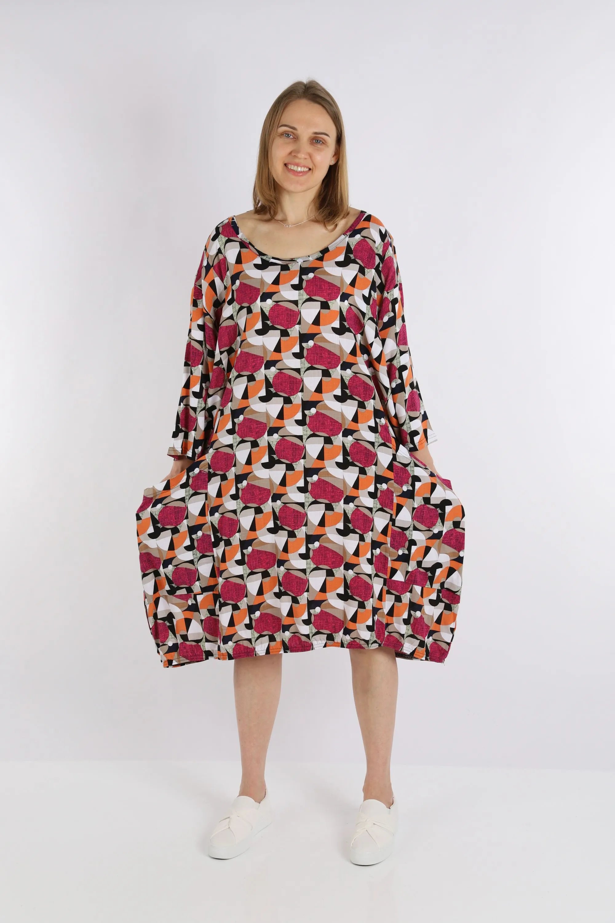  Ballonkleid von AKH Fashion aus Viskose, 1251.06840, Fuchsia-Pink-Cognac, Grafik, Schick