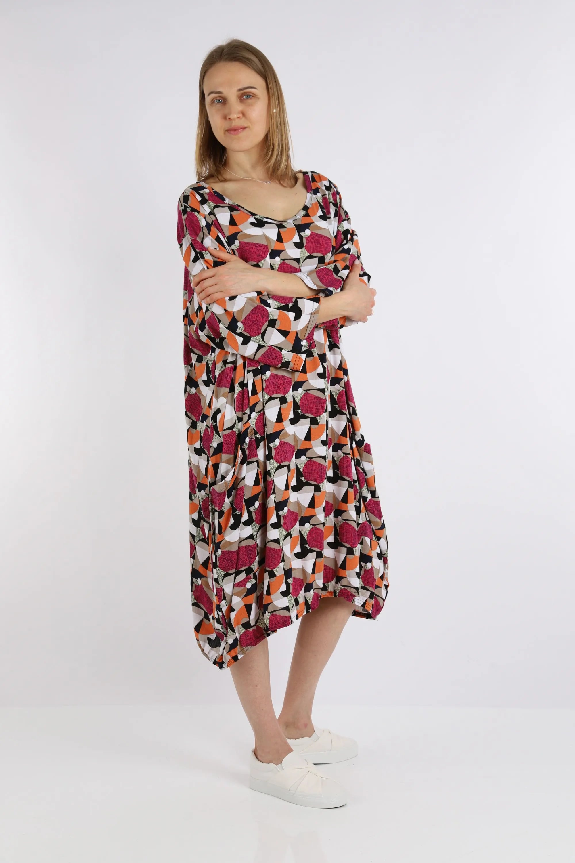  Ballonkleid von AKH Fashion aus Viskose, 1251.06840, Fuchsia-Pink-Cognac, Grafik, Schick