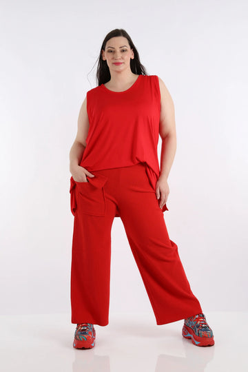  Hose von AKH Fashion aus Baumwolle in gerader Form, 1252.06907, Rot, Unifarben, Schick