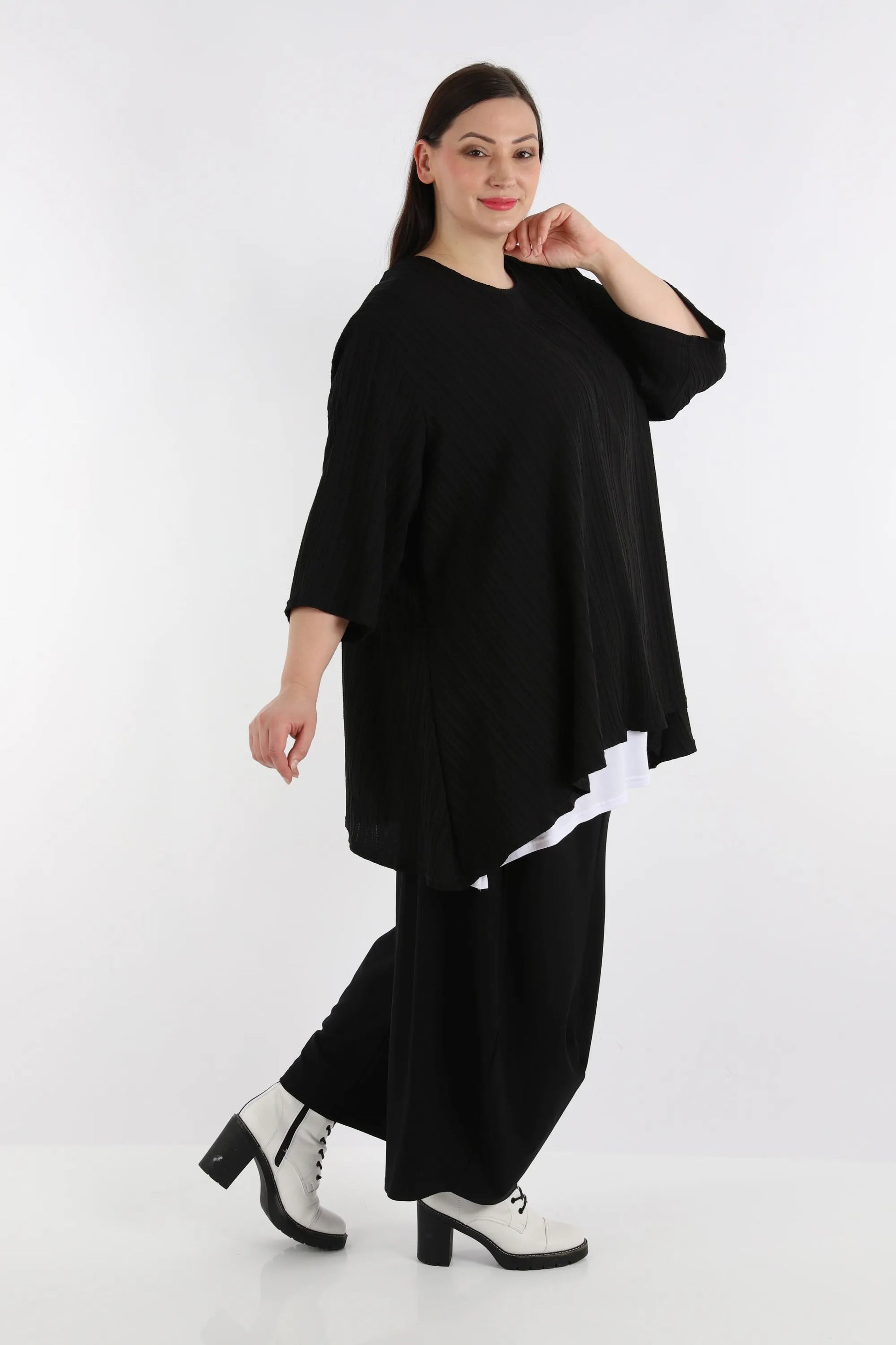  A-Form Bigshirt von AKH Fashion aus Viskose, 1254.00593, Schwarz, Unifarben, Schick, Modern