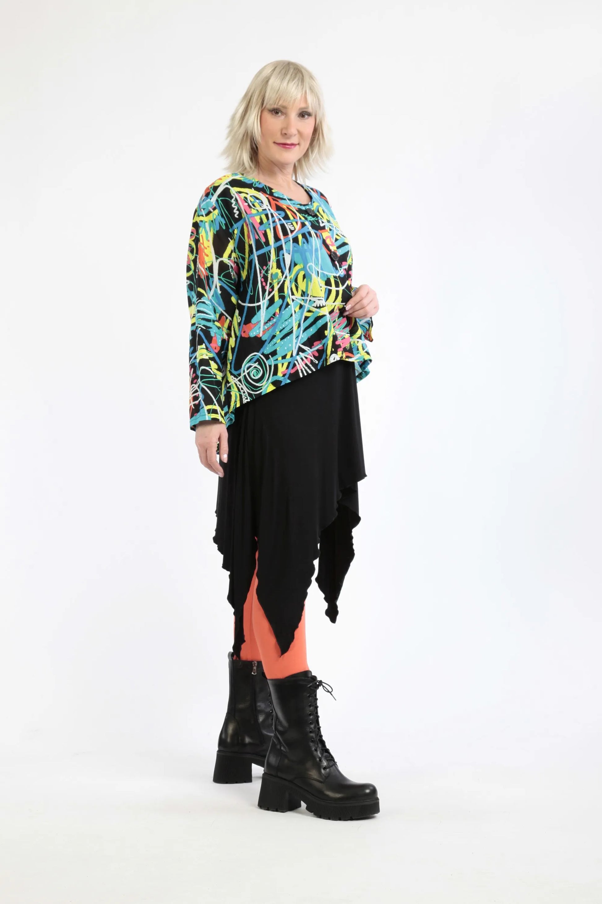  Jacke von AKH Fashion aus Baumwolle in gerundeter Form, 1255.00130, Schwarz-Multicolour