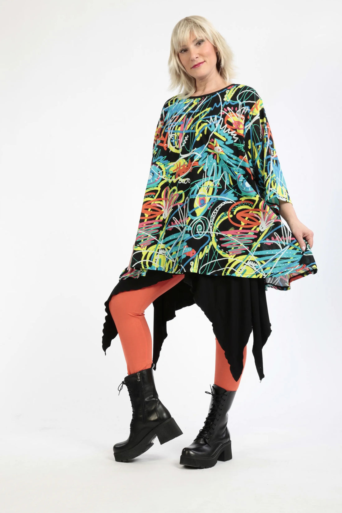  A-Form Bigshirt von AKH Fashion aus Baumwolle, 1255.00593, Schwarz-Multicolour, Ausgefallen