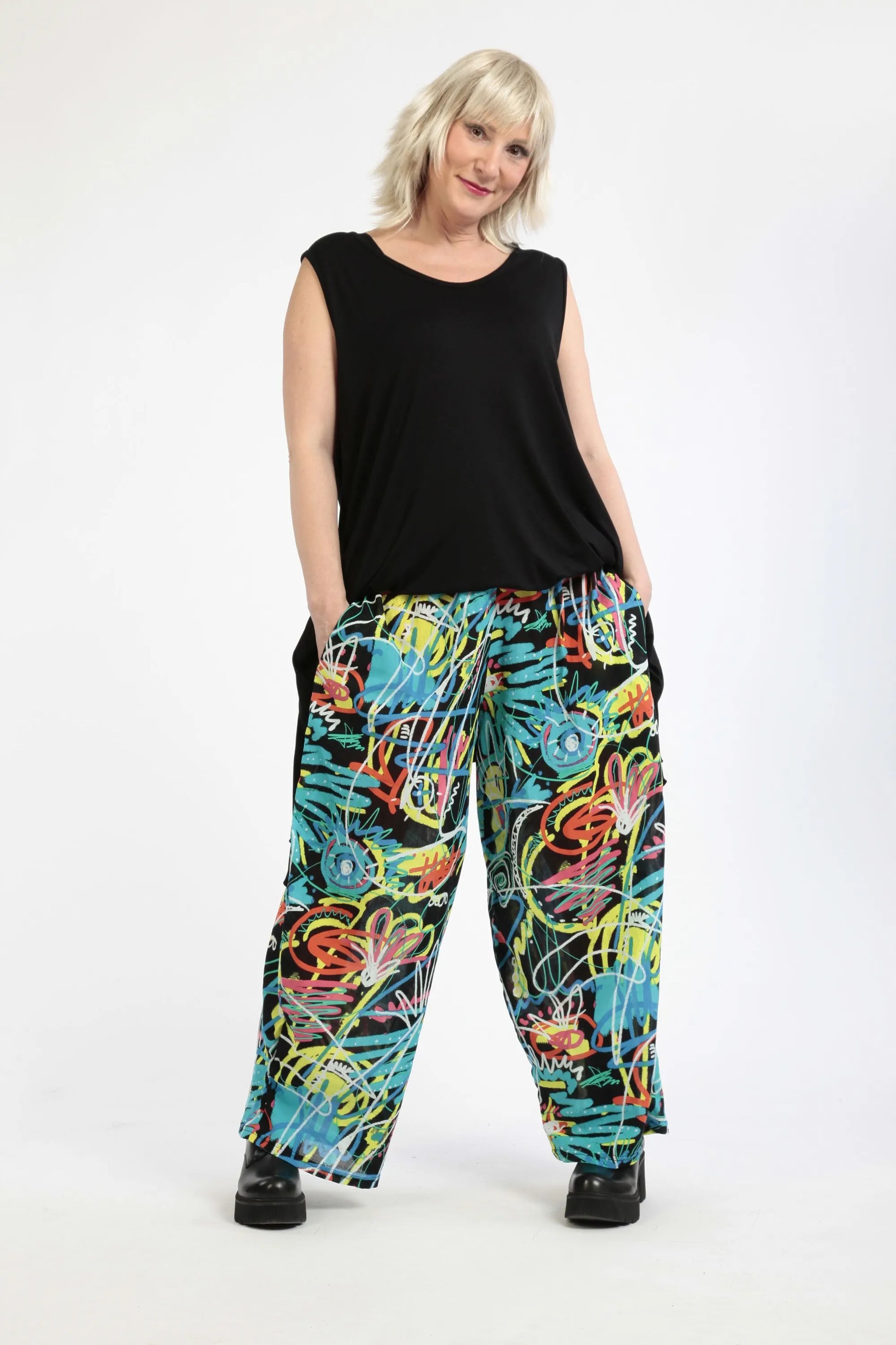  Hose von AKH Fashion aus Baumwolle in gerader Form, 1255.02554, Schwarz-Multicolour