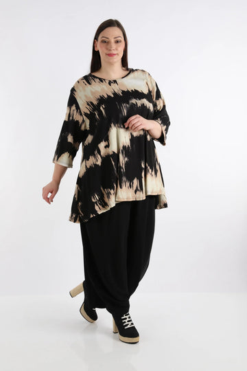  A-Form Bigshirt von AKH Fashion aus Rayon, 1258.00593, Schwarz-Beige, Batik, Schick, Modern