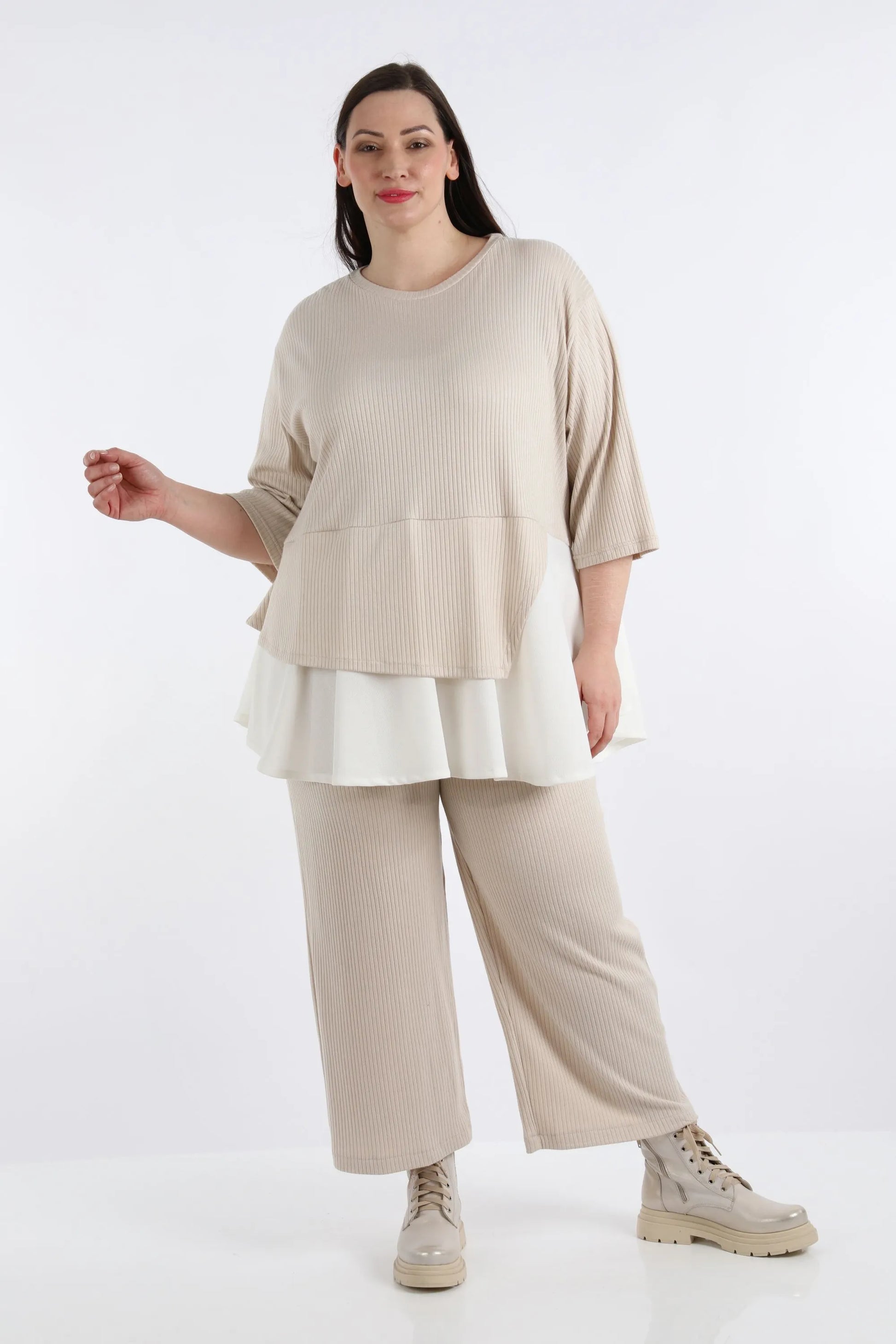  A-Form Shirt von AKH Fashion aus Viskose, 1268.02411, Beige-Weiß, Streifen, Ausgefallen