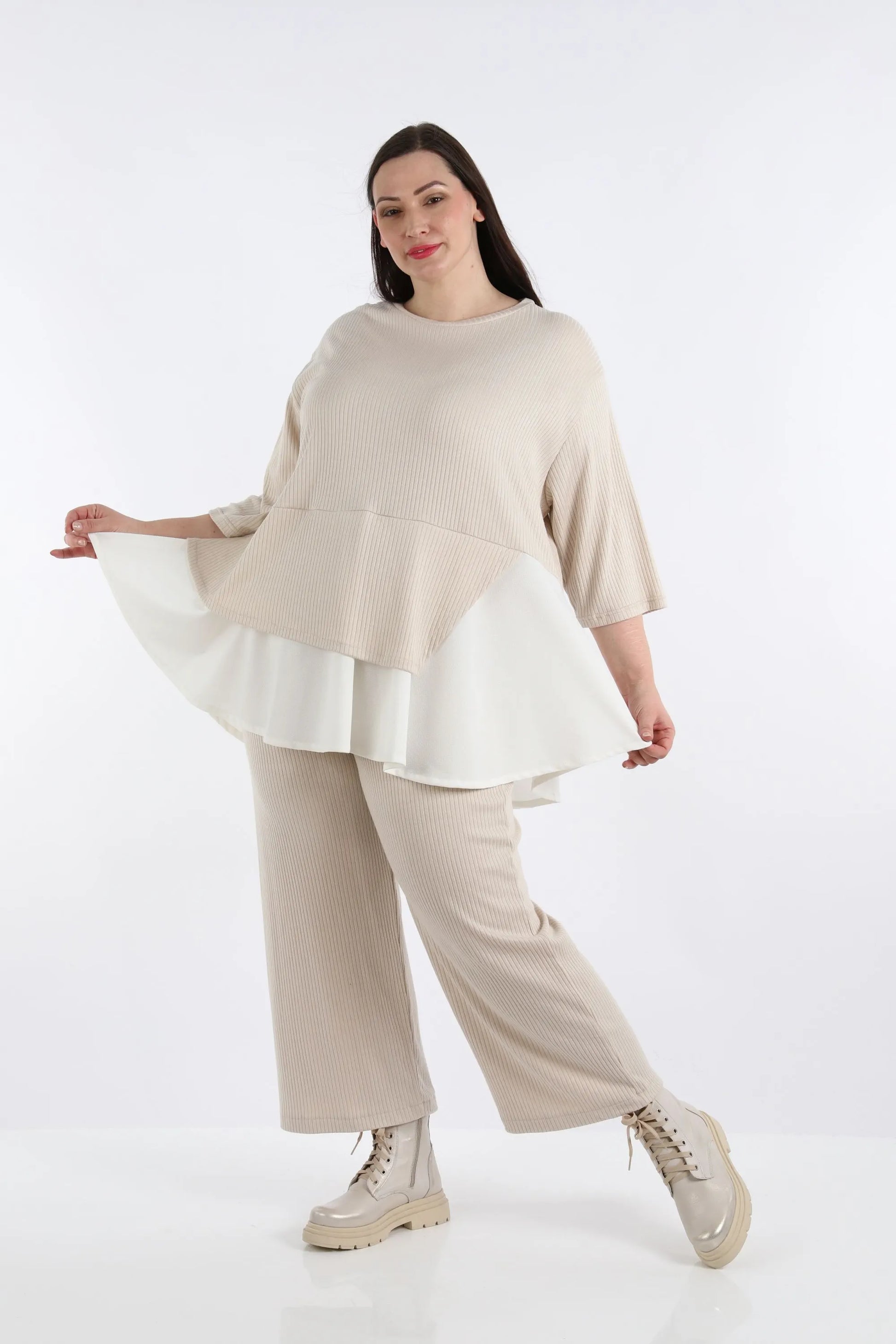  A-Form Shirt von AKH Fashion aus Viskose, 1268.02411, Beige-Weiß, Streifen, Ausgefallen