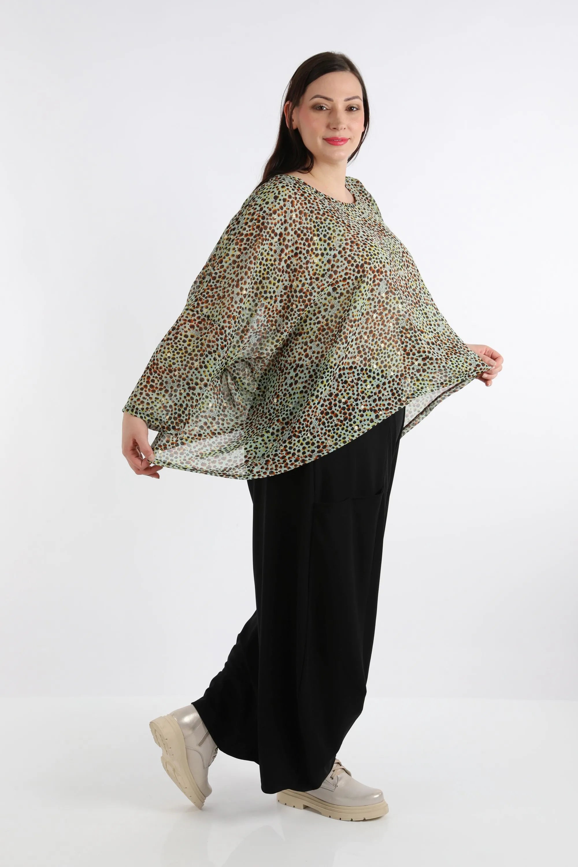  AKH Fashion Bigshirt in kastiger Form, aus Viskose, 1279.03018, Mint, Animal, Schick, Modern