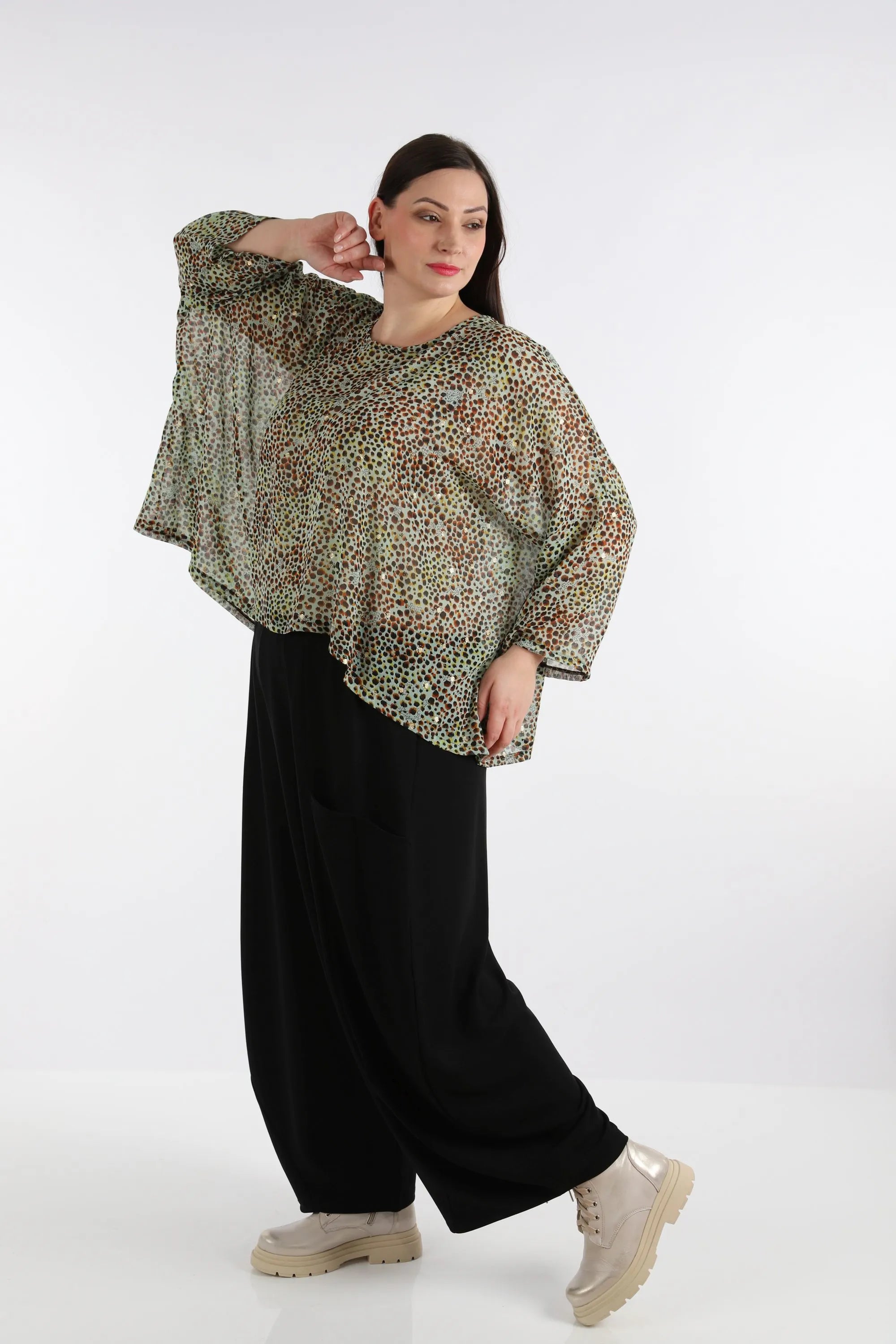  AKH Fashion Bigshirt in kastiger Form, aus Viskose, 1279.03018, Mint, Animal, Schick, Modern