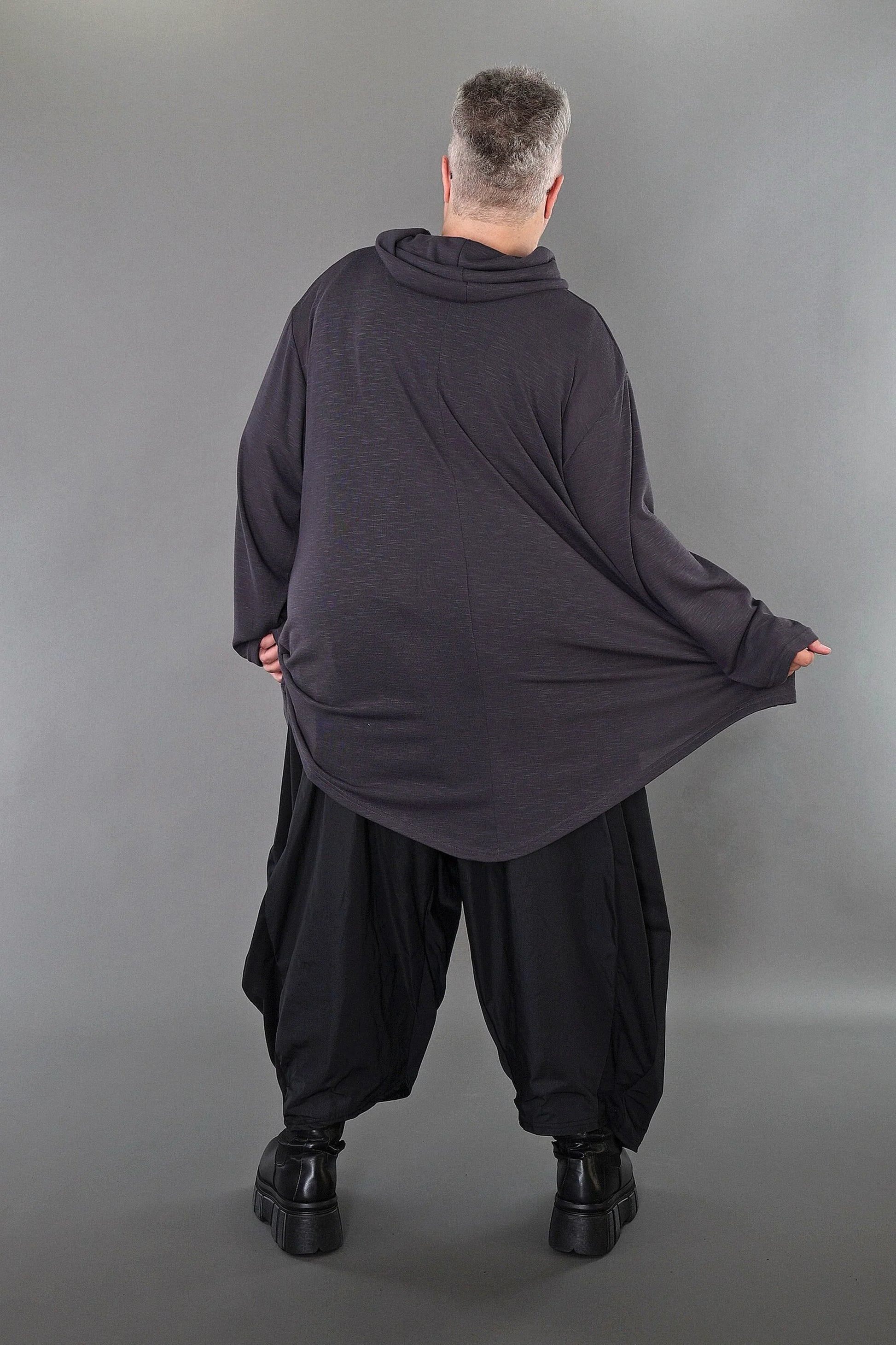  A-Form Bigshirt von AKH Premium aus Viskose, P1008.0516, Dunkelgrau, Ausgefallen, Zeitlos