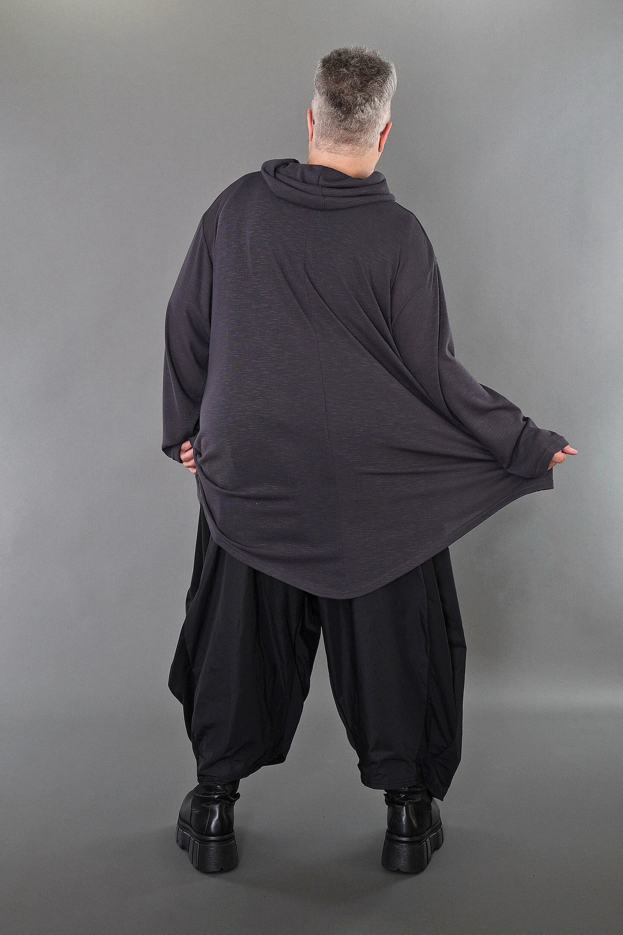  A-Form Bigshirt von AKH Premium aus Viskose, P1008.0516, Dunkelgrau, Ausgefallen, Zeitlos