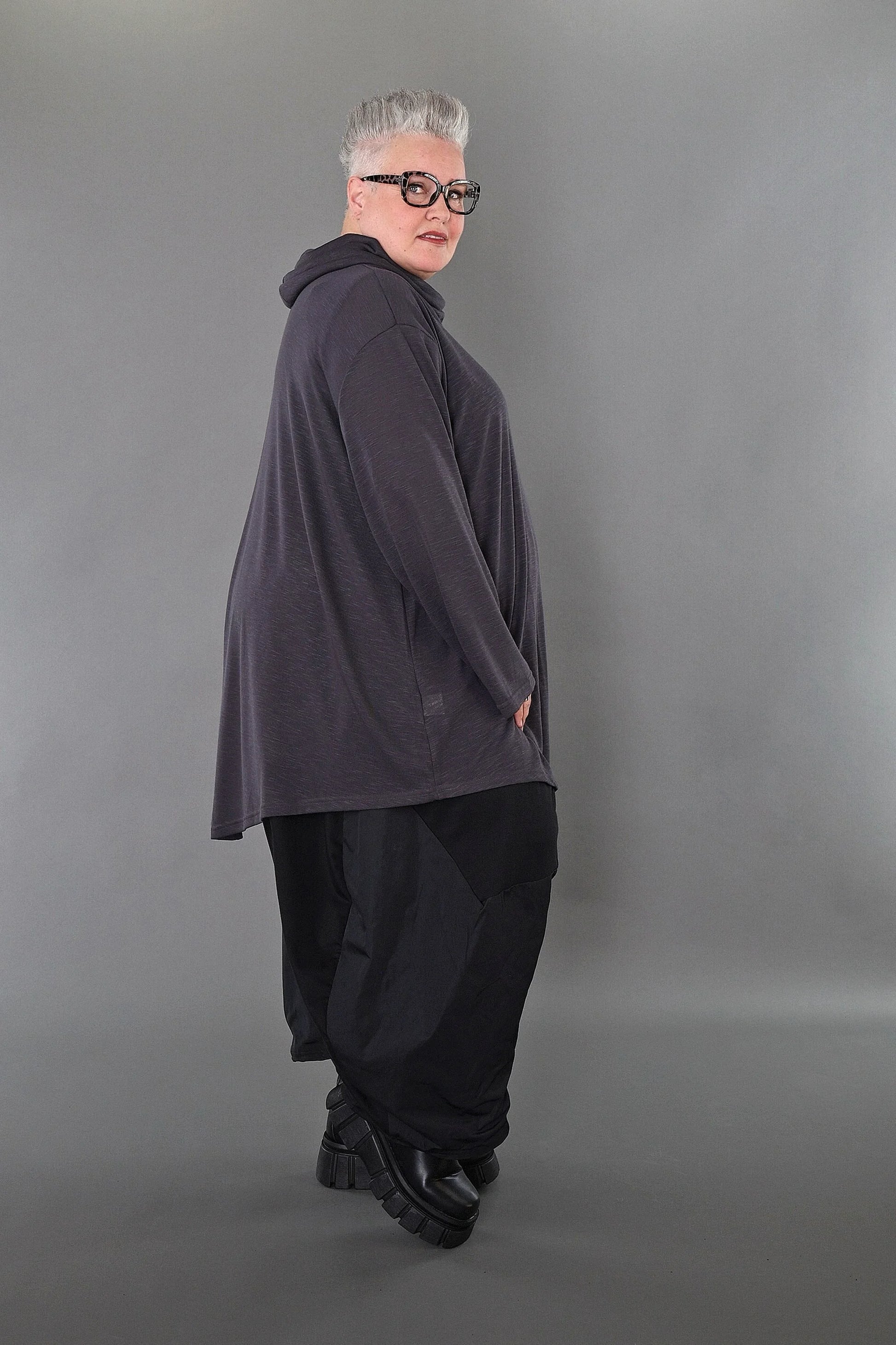  A-Form Bigshirt von AKH Premium aus Viskose, P1008.0516, Dunkelgrau, Ausgefallen, Zeitlos