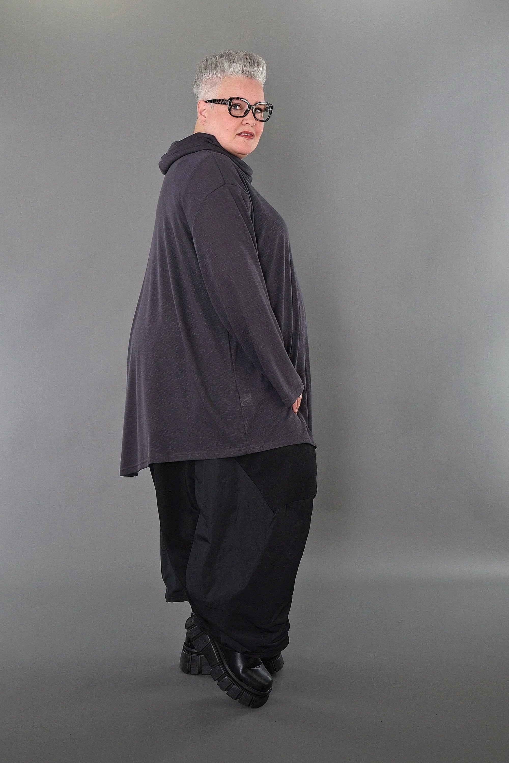  A-Form Bigshirt von AKH Premium aus Viskose, P1008.0516, Dunkelgrau, Ausgefallen, Zeitlos