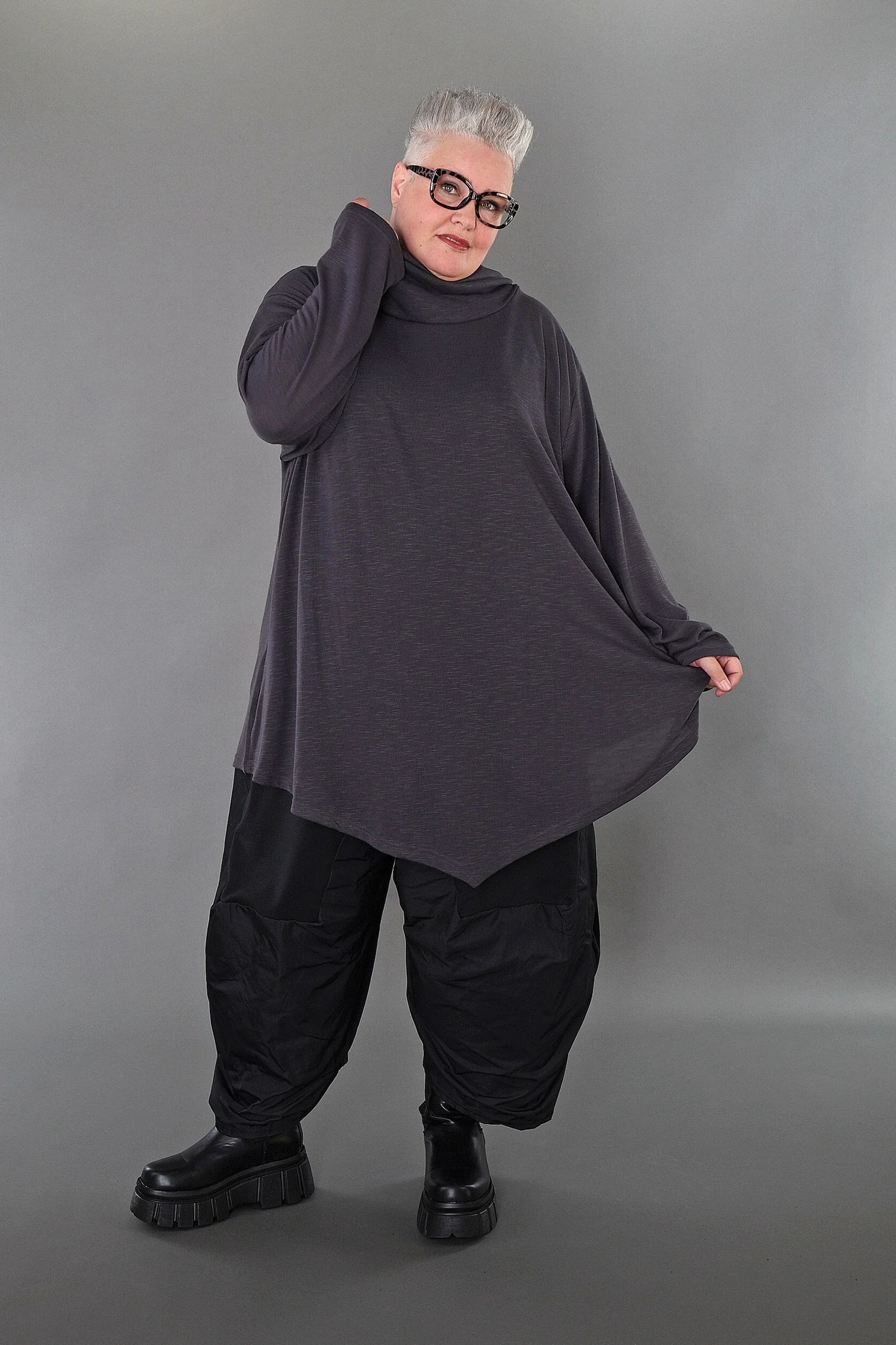  A-Form Bigshirt von AKH Premium aus Viskose, P1008.0516, Dunkelgrau, Ausgefallen, Zeitlos