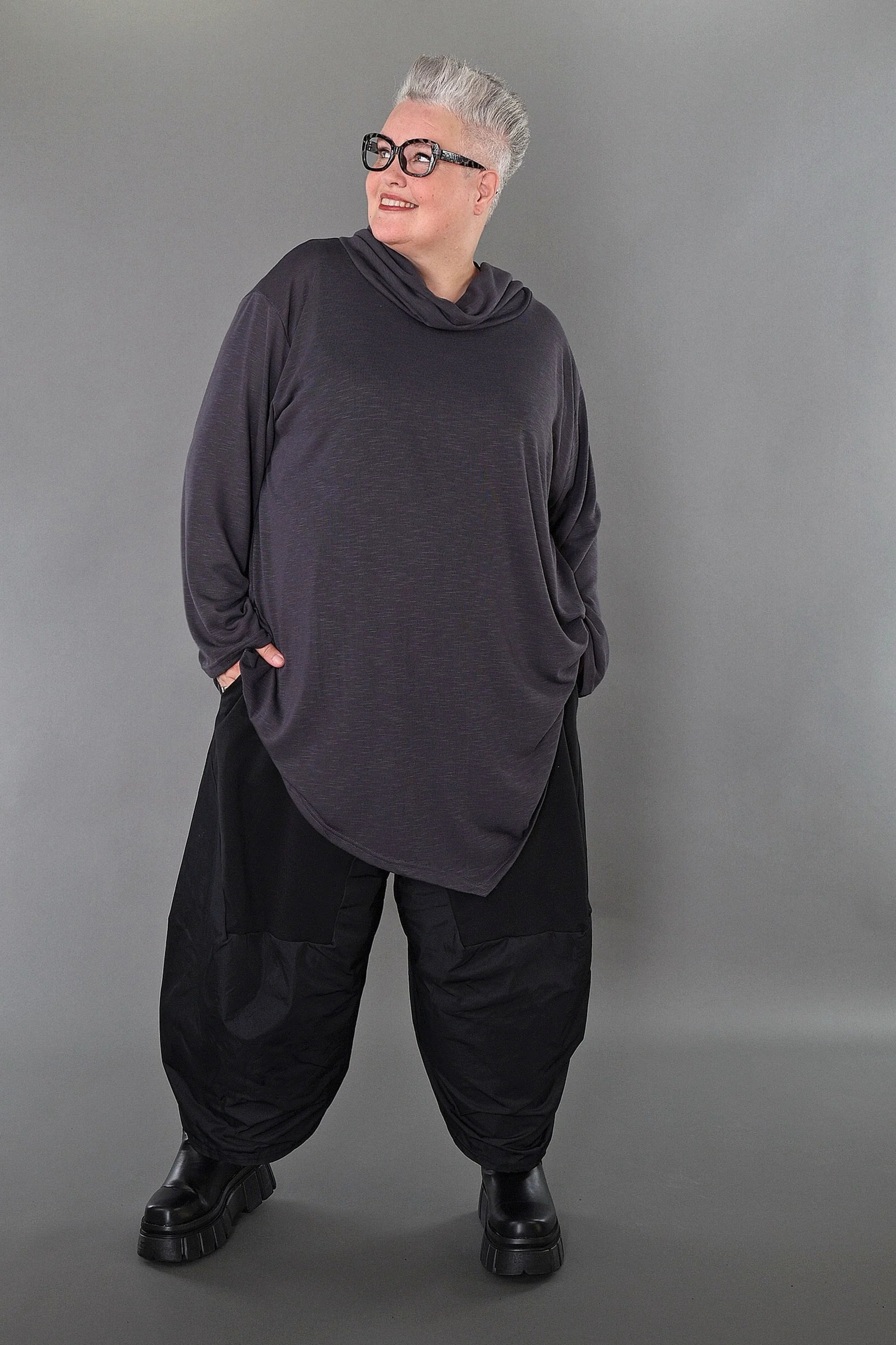  A-Form Bigshirt von AKH Premium aus Viskose, P1008.0516, Dunkelgrau, Ausgefallen, Zeitlos
