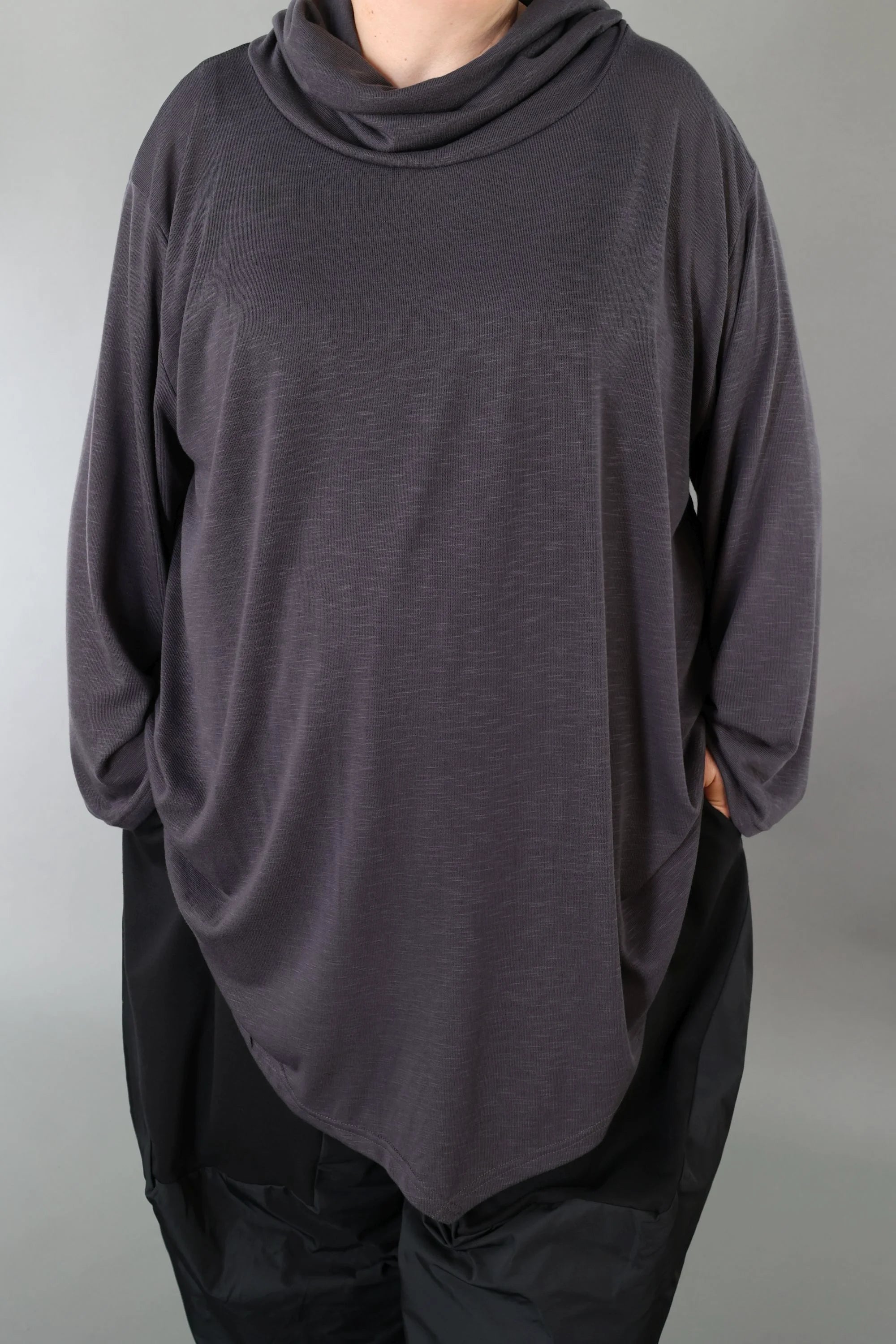  A-Form Bigshirt von AKH Premium aus Viskose, P1008.0516, Dunkelgrau, Ausgefallen, Zeitlos