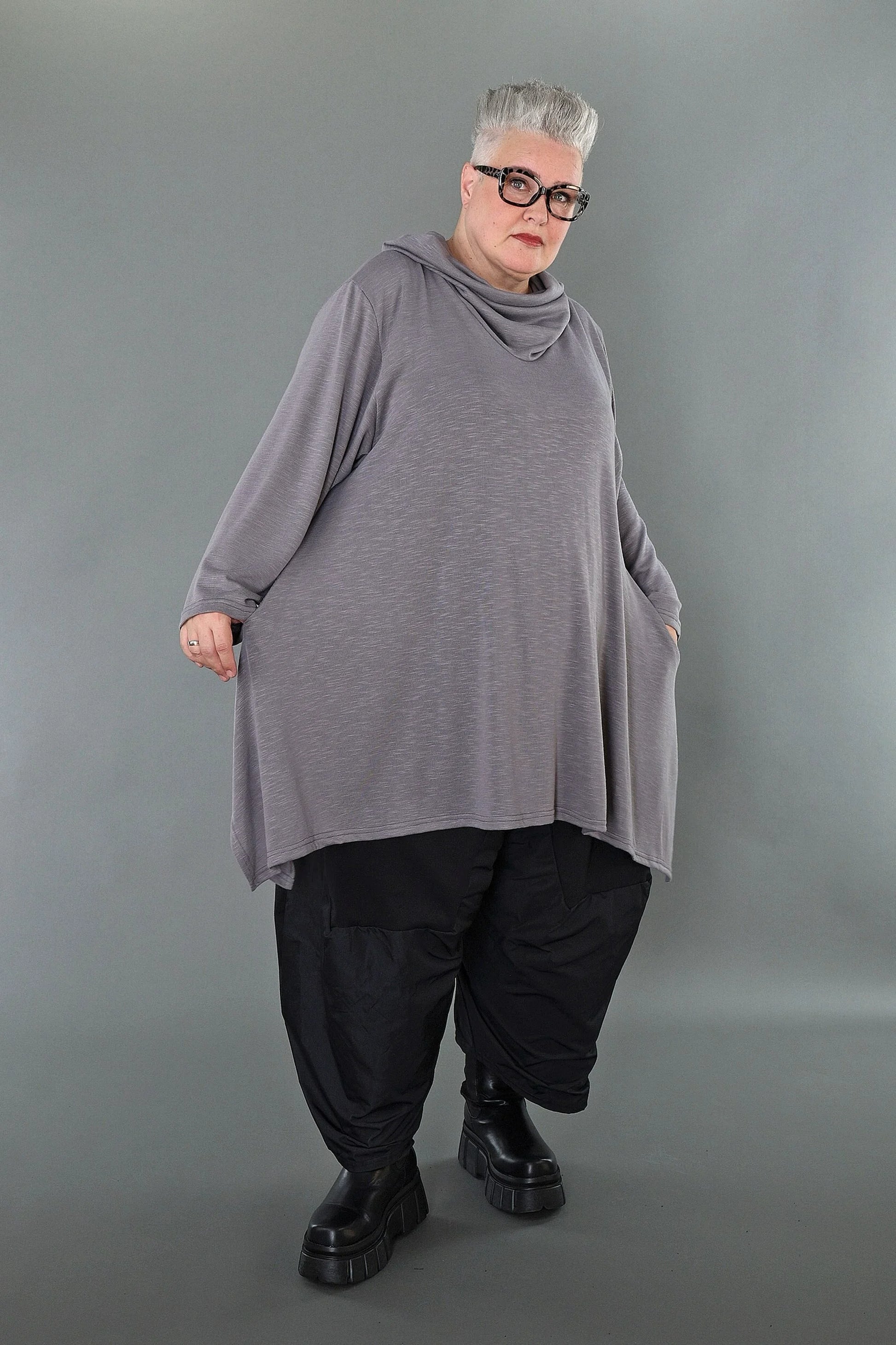  A-Form Bigshirt von AKH Premium aus Viskose, P1008.3371, Hellgrau, Ausgefallen, Zeitlos