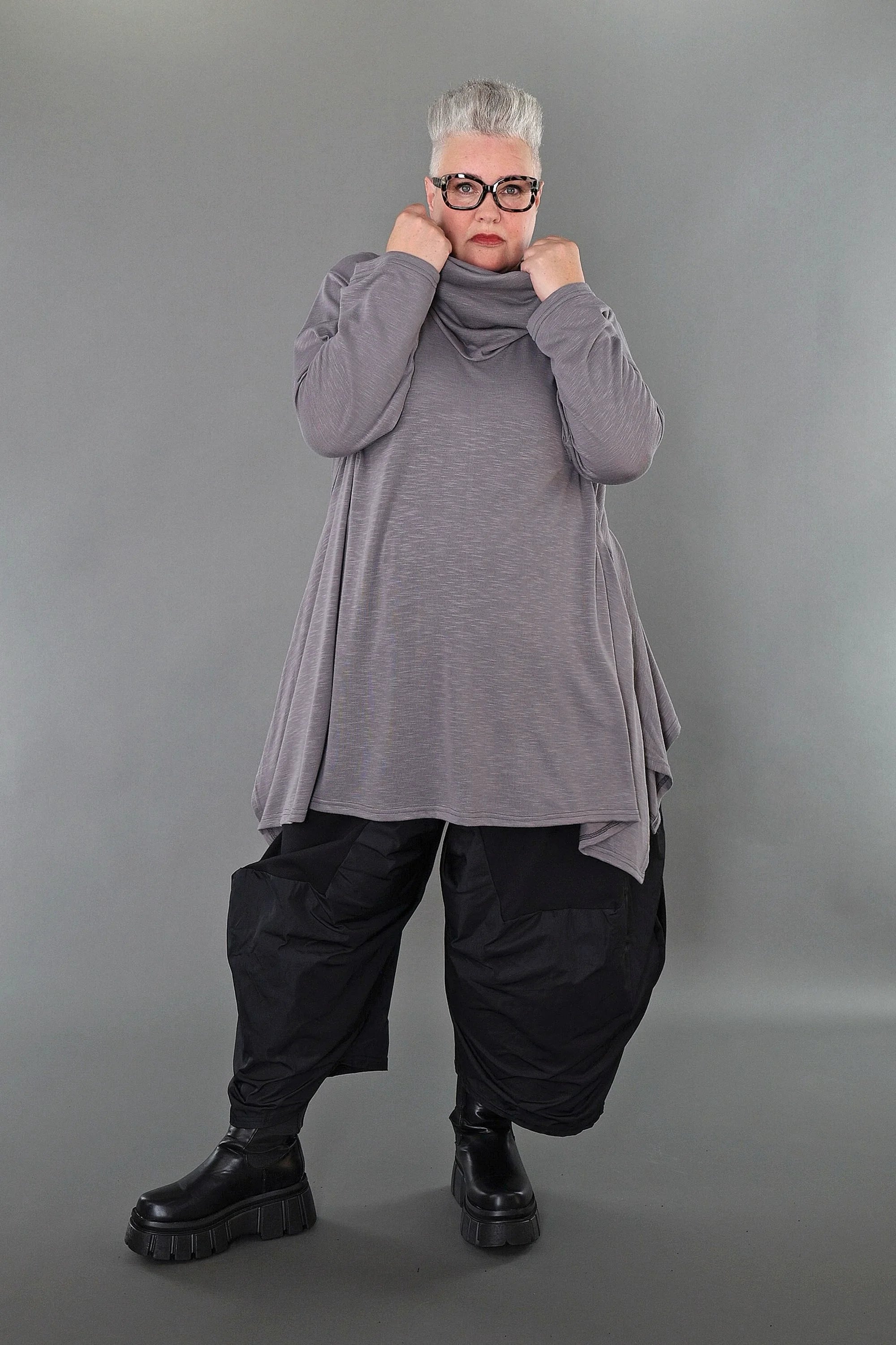  A-Form Bigshirt von AKH Premium aus Viskose, P1008.3371, Hellgrau, Ausgefallen, Zeitlos