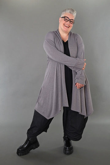  A-Form Cardigan von AKH Premium aus Viskose, P1008.7041, Hellgrau, Ausgefallen, Zeitlos