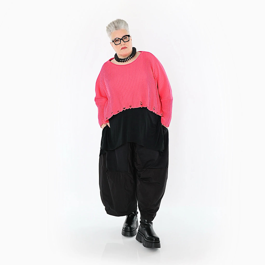  AKH Premium Überwurf in kastiger Form, aus Baumwolle, P1009.2538, Fuchsia, Ausgefallen