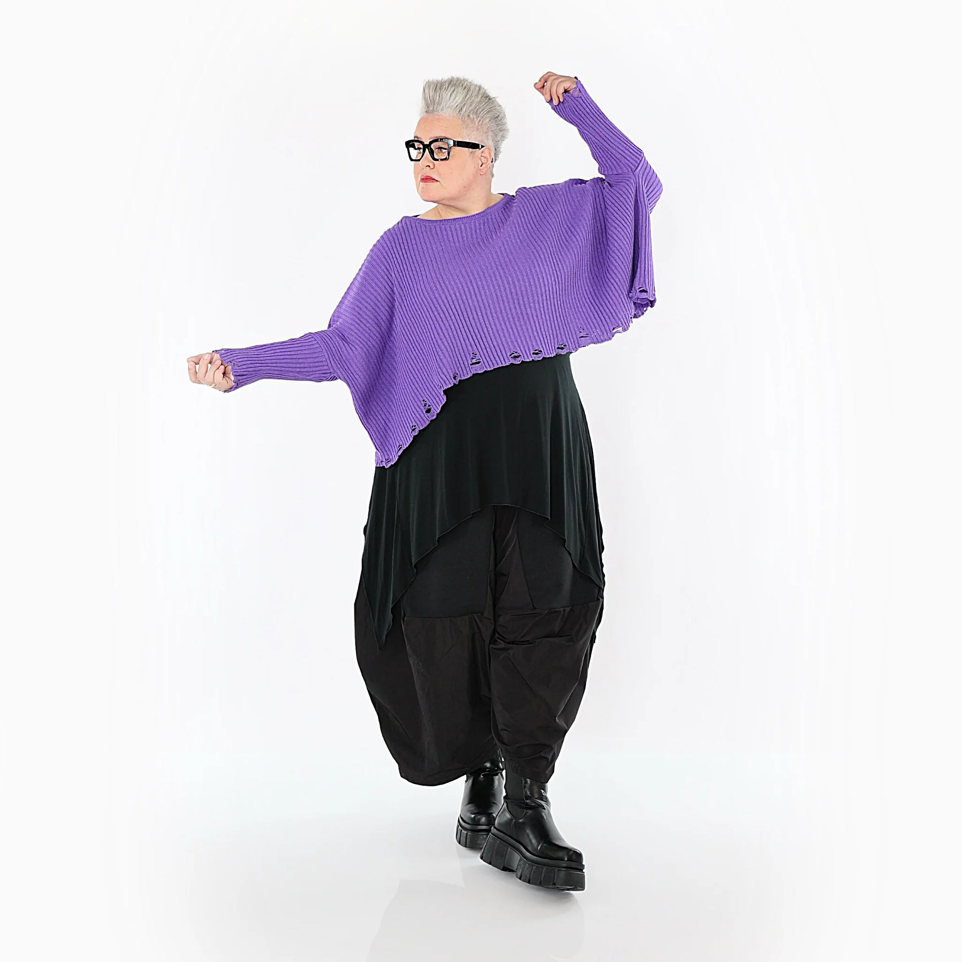  AKH Premium Überwurf in kastiger Form, aus Baumwolle, P1009.2538, Lila, Ausgefallen