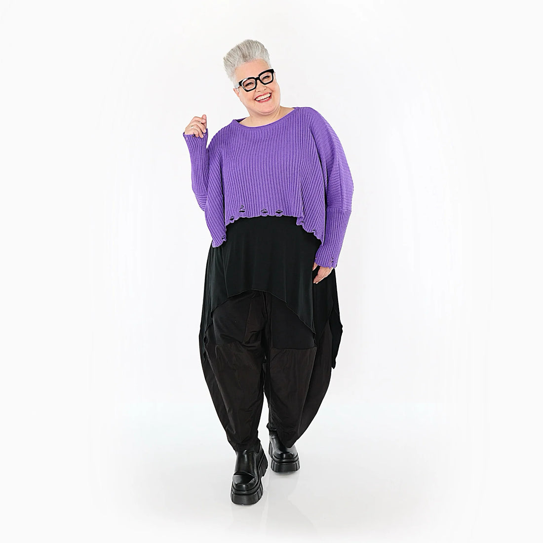  AKH Premium Überwurf in kastiger Form, aus Baumwolle, P1009.2538, Lila, Ausgefallen