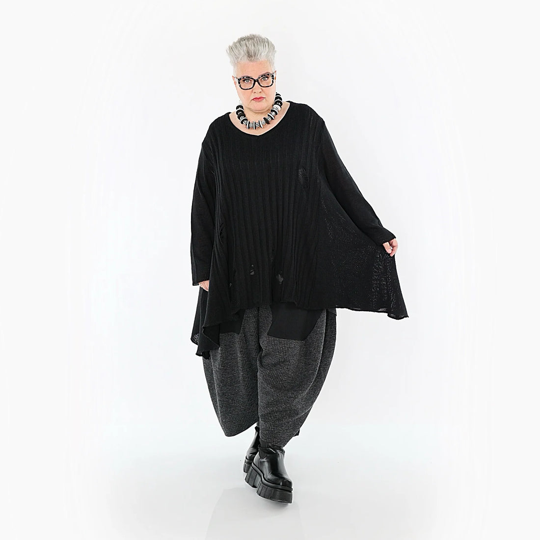  A-Form Bigshirt von AKH Premium aus Baumwolle, P1009.2542, Schwarz, Ausgefallen, Zeitlos