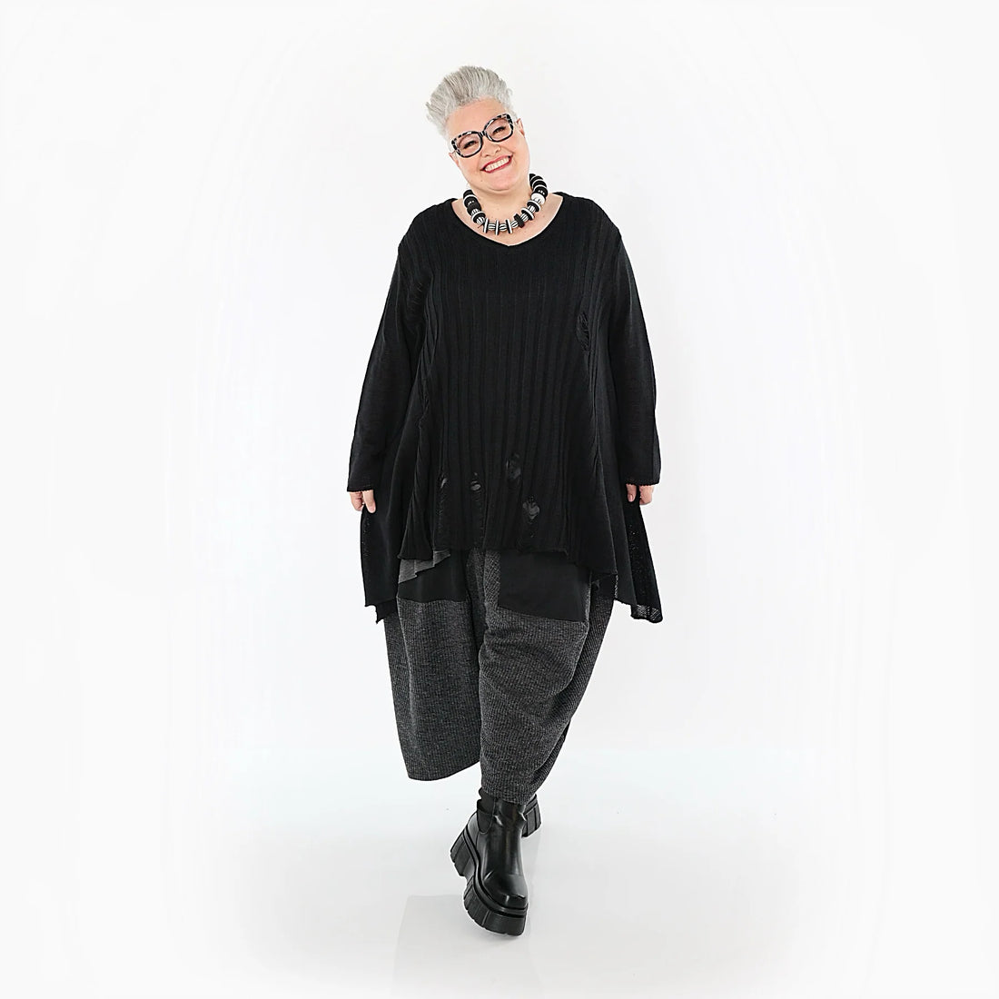  A-Form Bigshirt von AKH Premium aus Baumwolle, P1009.2542, Schwarz, Ausgefallen, Zeitlos