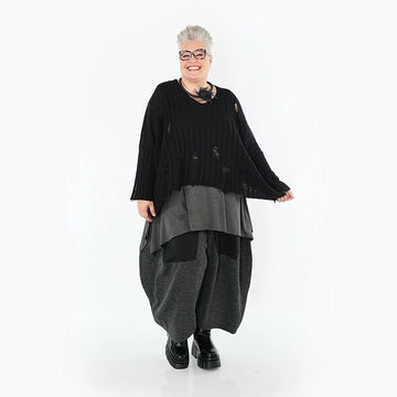  AKH Premium Bigshirt in kastiger Form, aus Baumwolle, P1009.2543, Schwarz, Ausgefallen