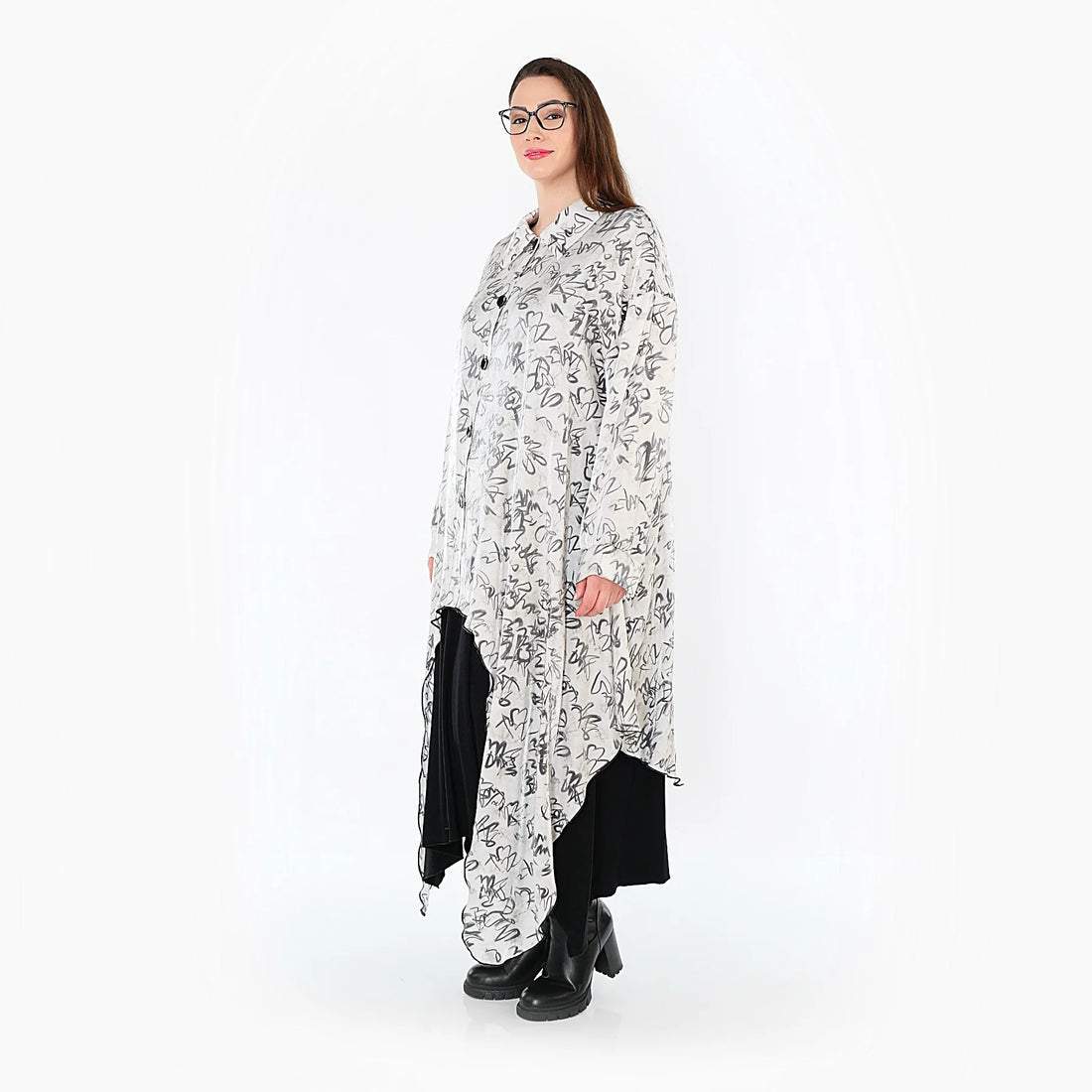  Zipfel Bluse von AKH Premium aus Viskose, P1010.7135, Schwarz/Weiß, Grafik, Ausgefallen