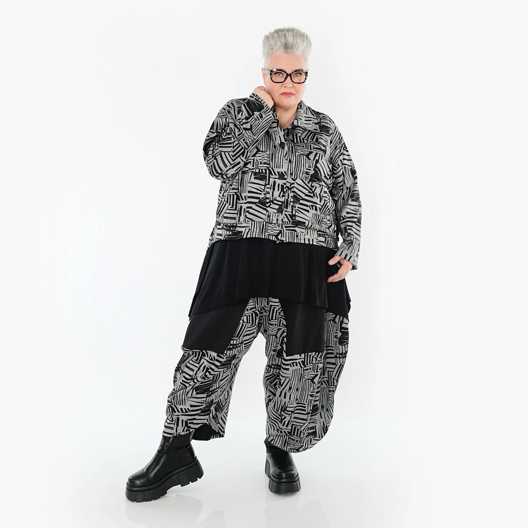  Ballonhose von AKH Premium aus Viskose, P1014.6883, Schwarz/Grau, Streifen, Ausgefallen