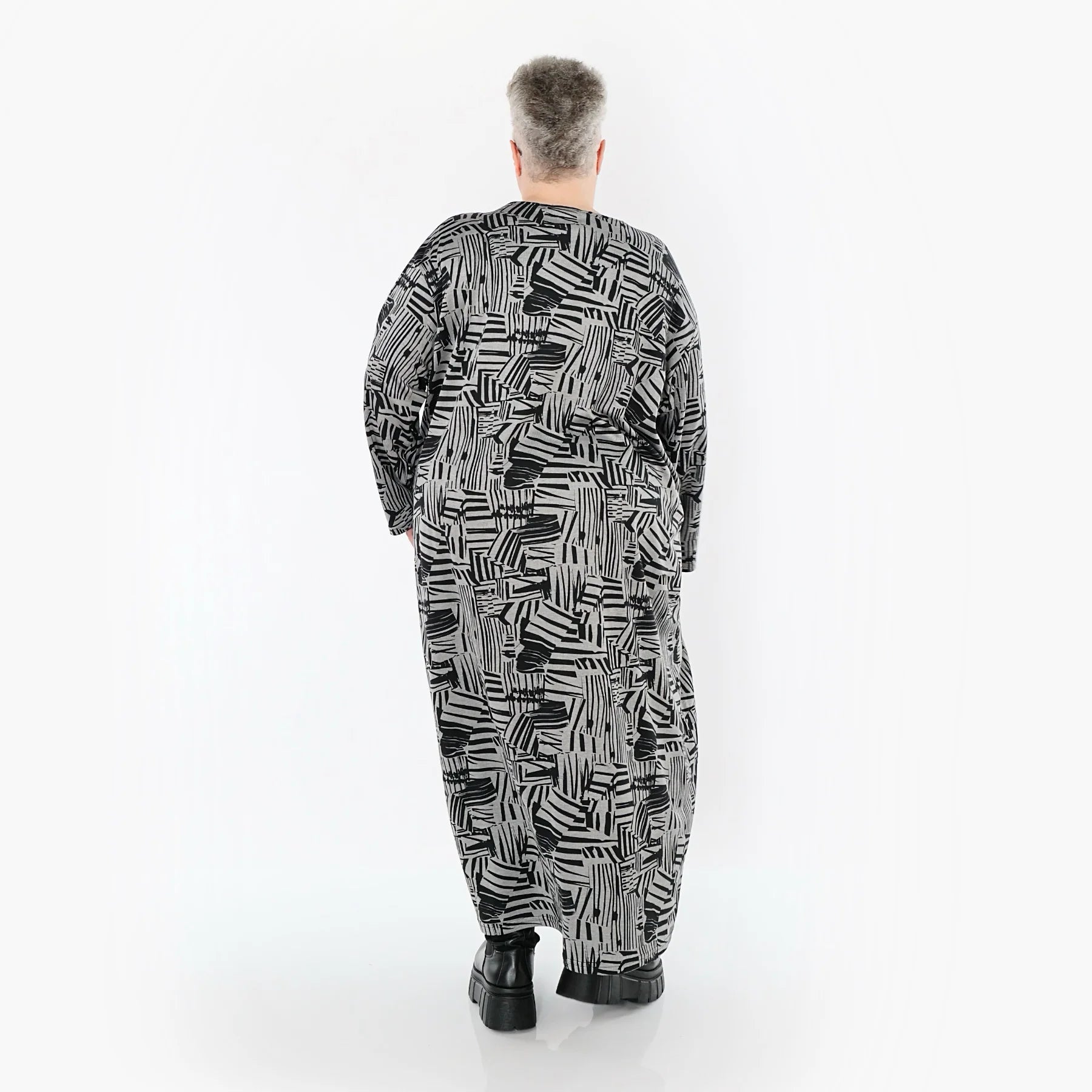  AKH Premium Kleid in gerader Form, aus Viskose, P1014.7137, Grau/Schwarz, Streifen, Schick