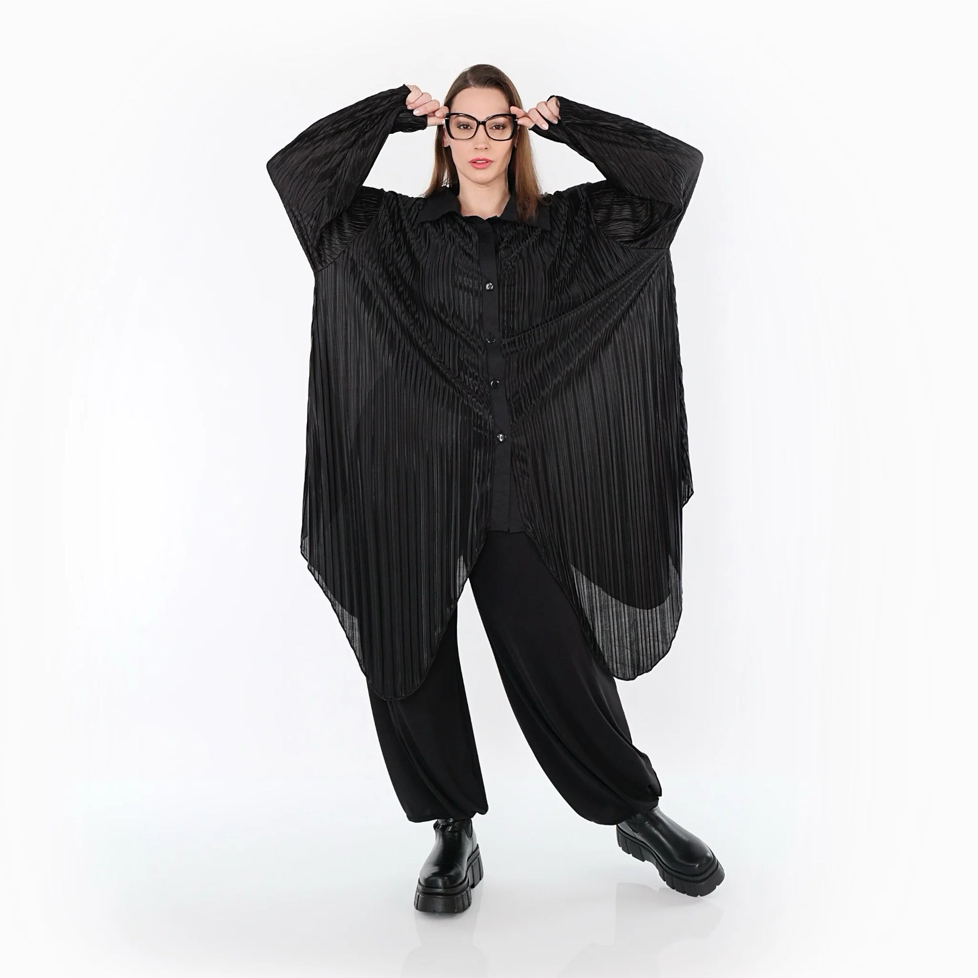  Zipfel Bluse von AKH Premium aus Polyester, P1017.7150, Schwarz, Streifen, Ausgefallen