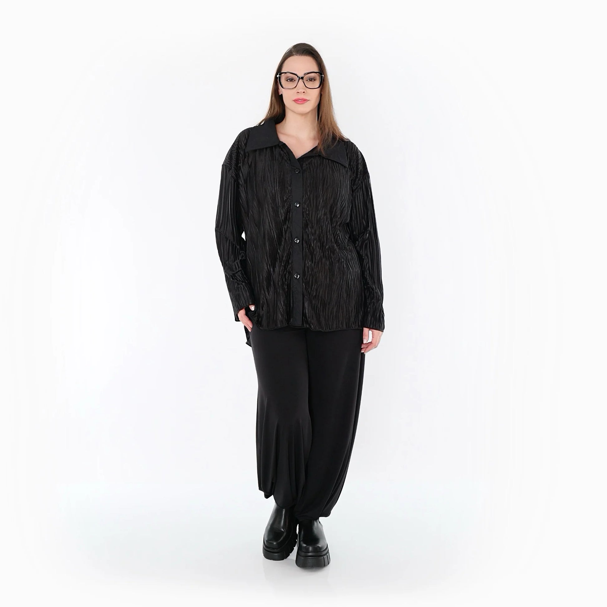  AKH Premium Bluse in gerundeter Form, aus Polyester, P1017.7151, Schwarz, Streifen, Schick