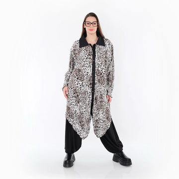 Zipfel Bluse von AKH Premium aus Polyester, P1018.7150, Ecru/Braun/Schwarz, Leopard