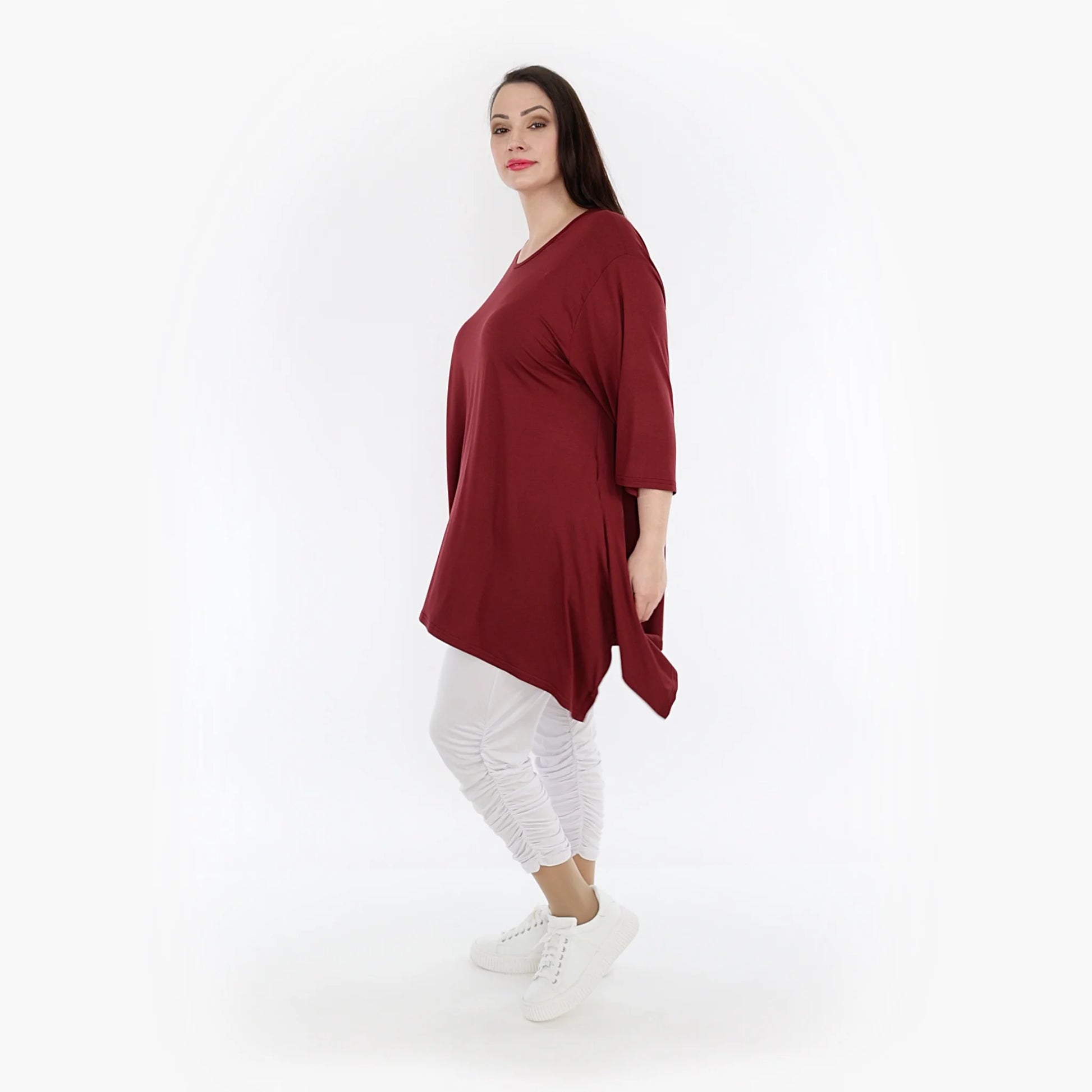  A-Form Shirt von AKH Fashion aus Viskose, 1233.01019, Burgundy, Unifarben, Schick, Modern