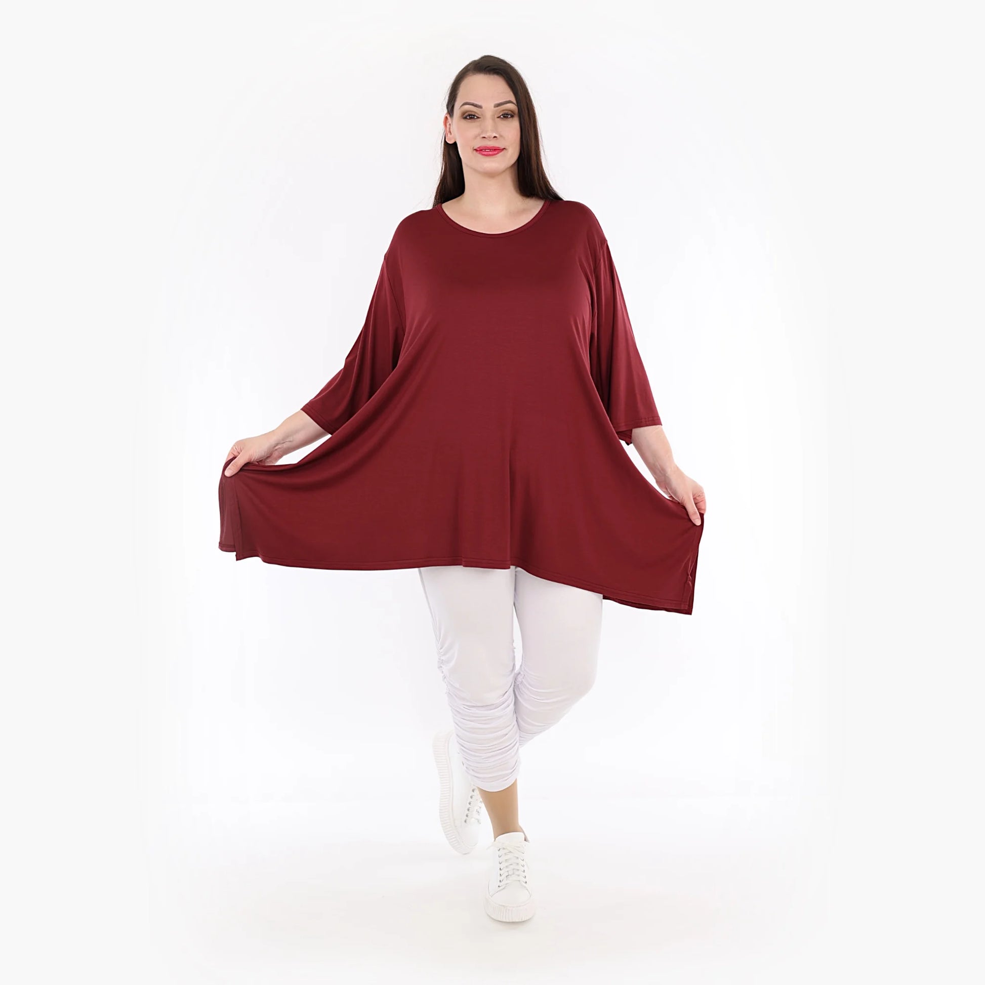  A-Form Shirt von AKH Fashion aus Viskose, 1233.01019, Burgundy, Unifarben, Schick, Modern