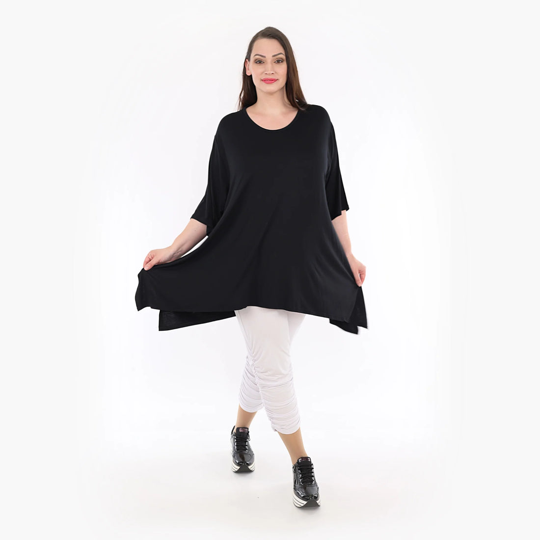  A-Form Shirt von AKH Fashion aus Viskose, 1233.01019, Schwarz, Unifarben, Schick, Modern