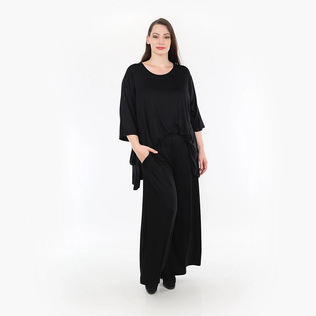  Hose von AKH Fashion aus Viskose in gerader Form, 1233.06946, Schwarz, Unifarben, Schick