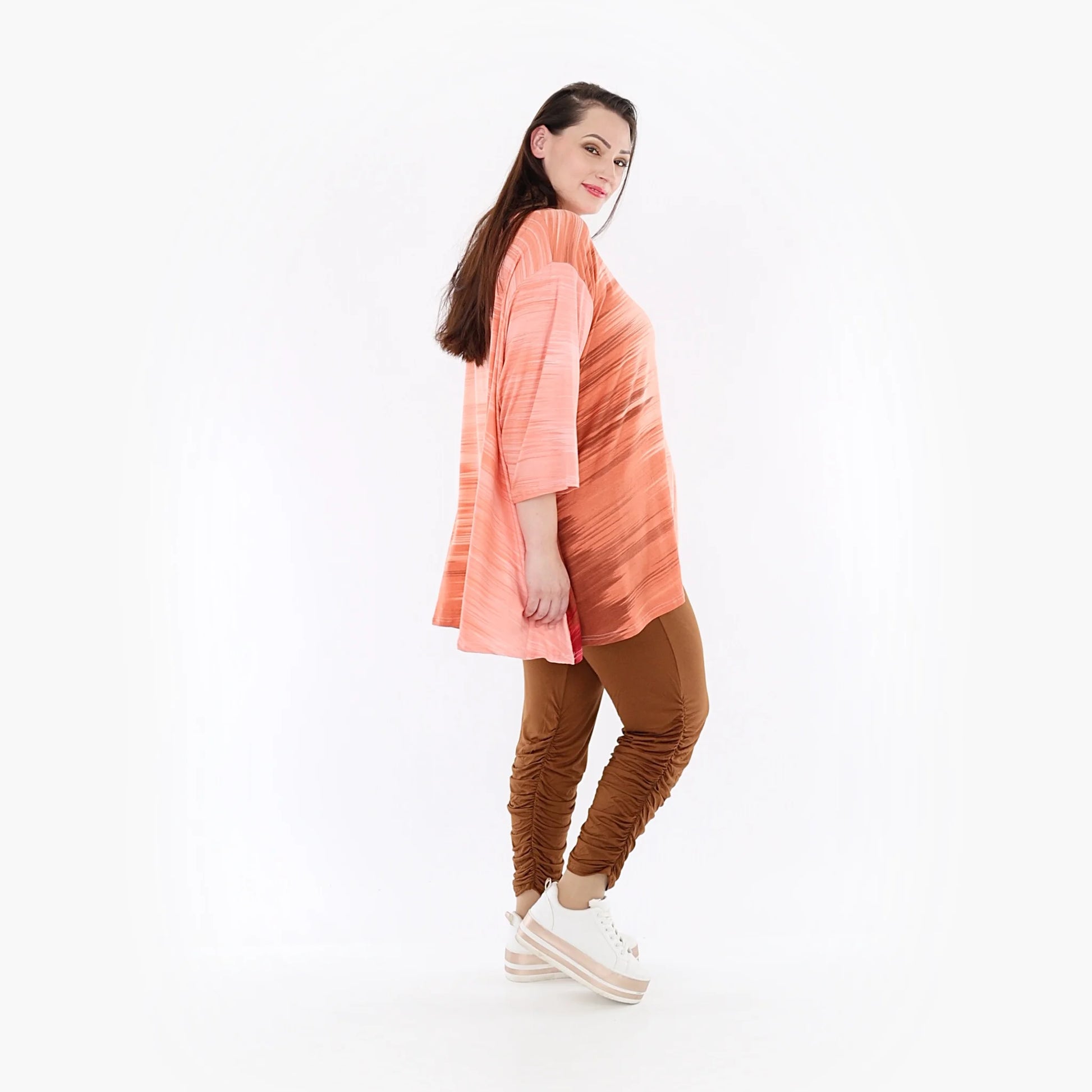  A-Form Bigshirt von AKH Fashion aus Viskose, 1249.00593, Koralle-Orange, Batik, Ausgefallen