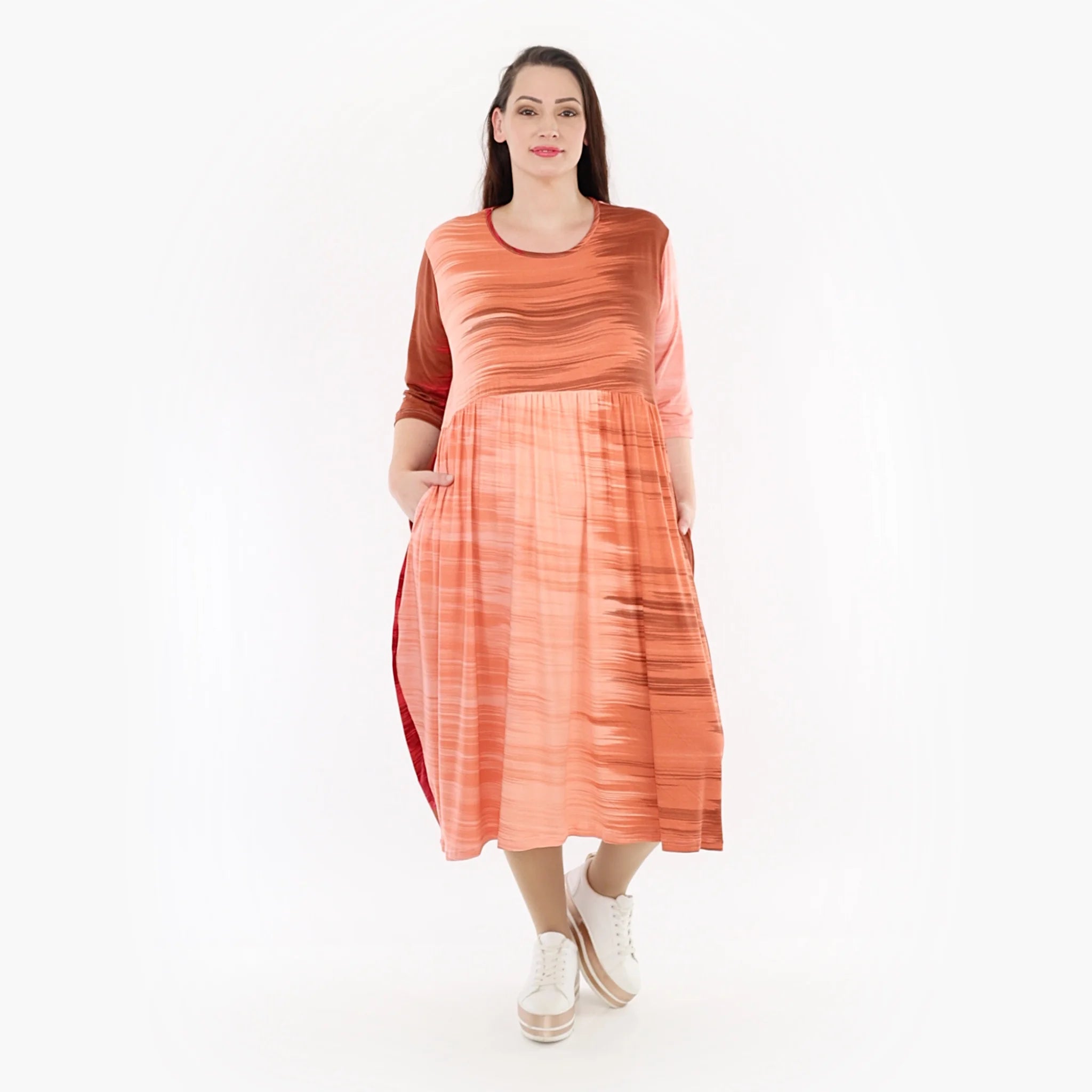  Ballonkleid von AKH Fashion aus Viskose, 1249.06698, Koralle-Orange, Batik, Schick