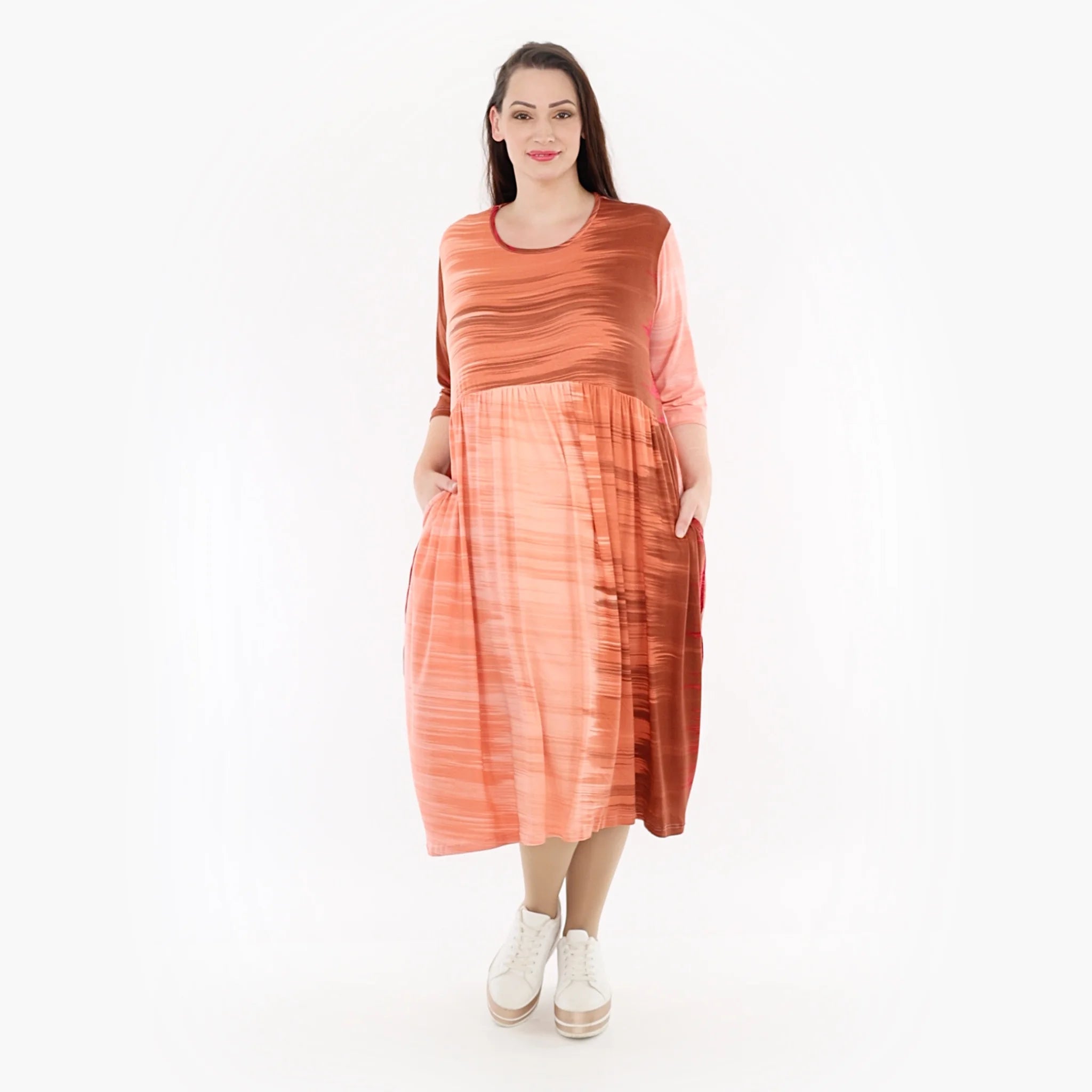  Ballonkleid von AKH Fashion aus Viskose, 1249.06698, Koralle-Orange, Batik, Schick