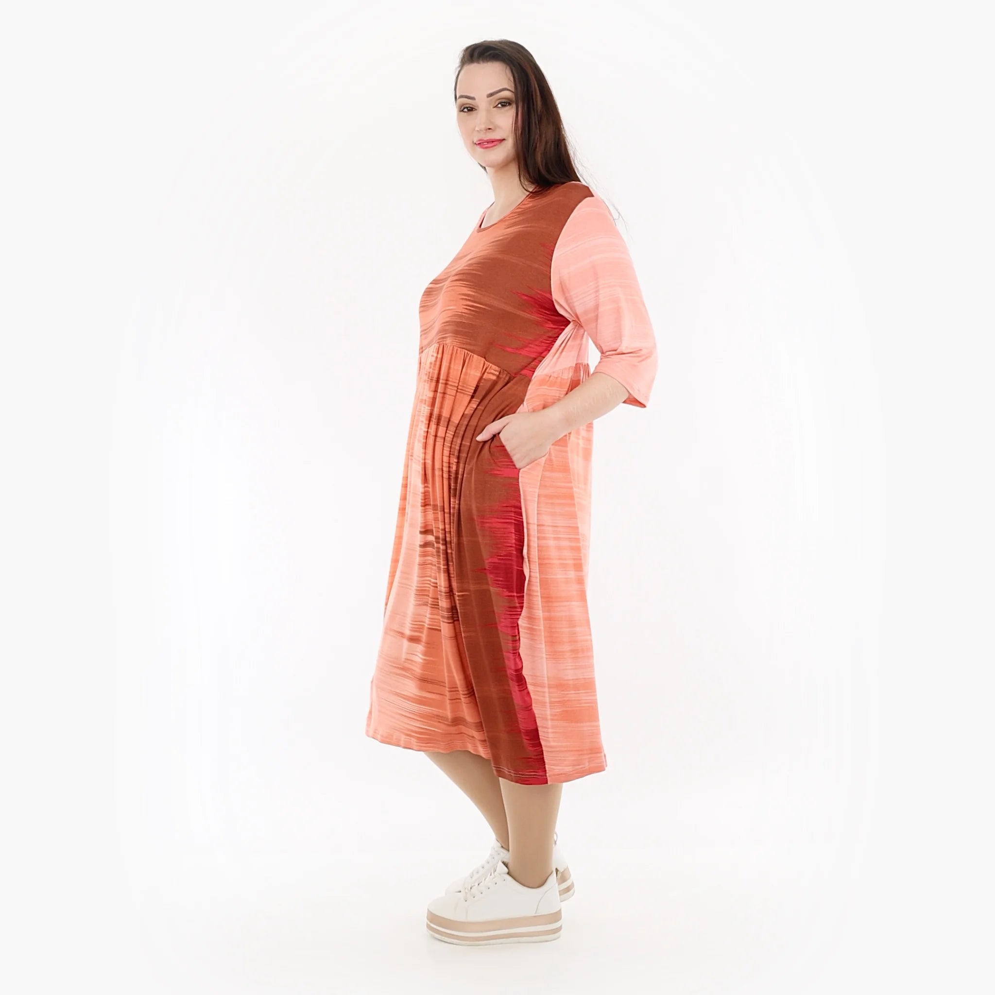  Ballonkleid von AKH Fashion aus Viskose, 1249.06698, Koralle-Orange, Batik, Schick