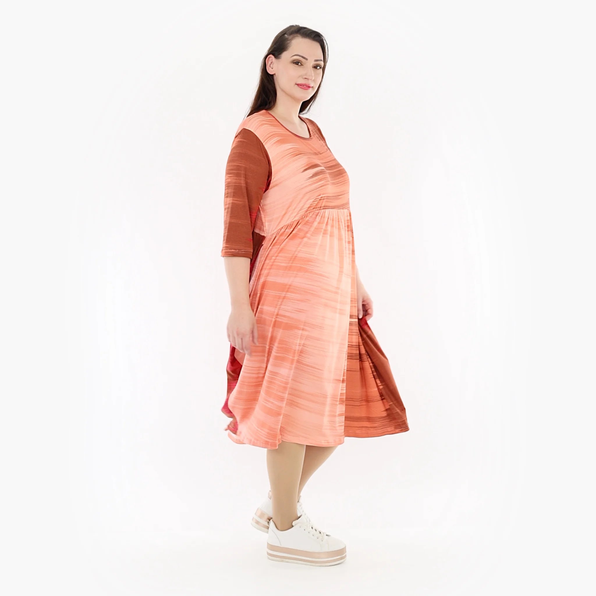  Ballonkleid von AKH Fashion aus Viskose, 1249.06698, Koralle-Orange, Batik, Schick